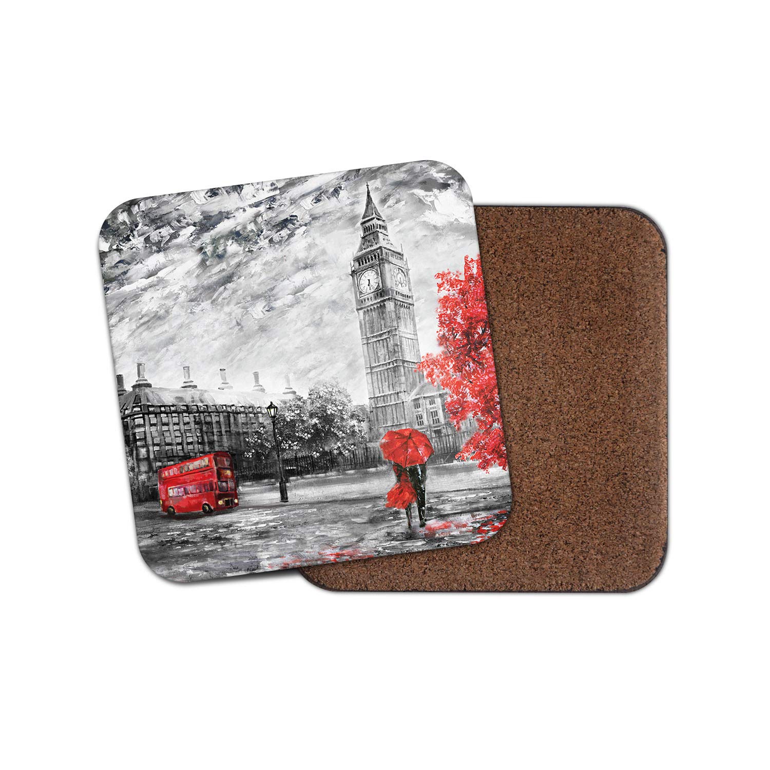 Destinationvinyl Multicolor 1 X London Winter Coaster - Red Bus Big Ben England Britain Rain #14500