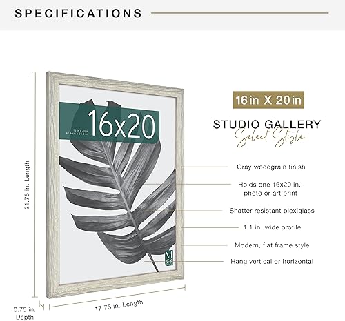 Vista 612 de MCS Studio Gallery Marco para póster de 16 x 24 pulgadas, imitación de veta de madera de color negro, colgar en horizontal o vertical, grande