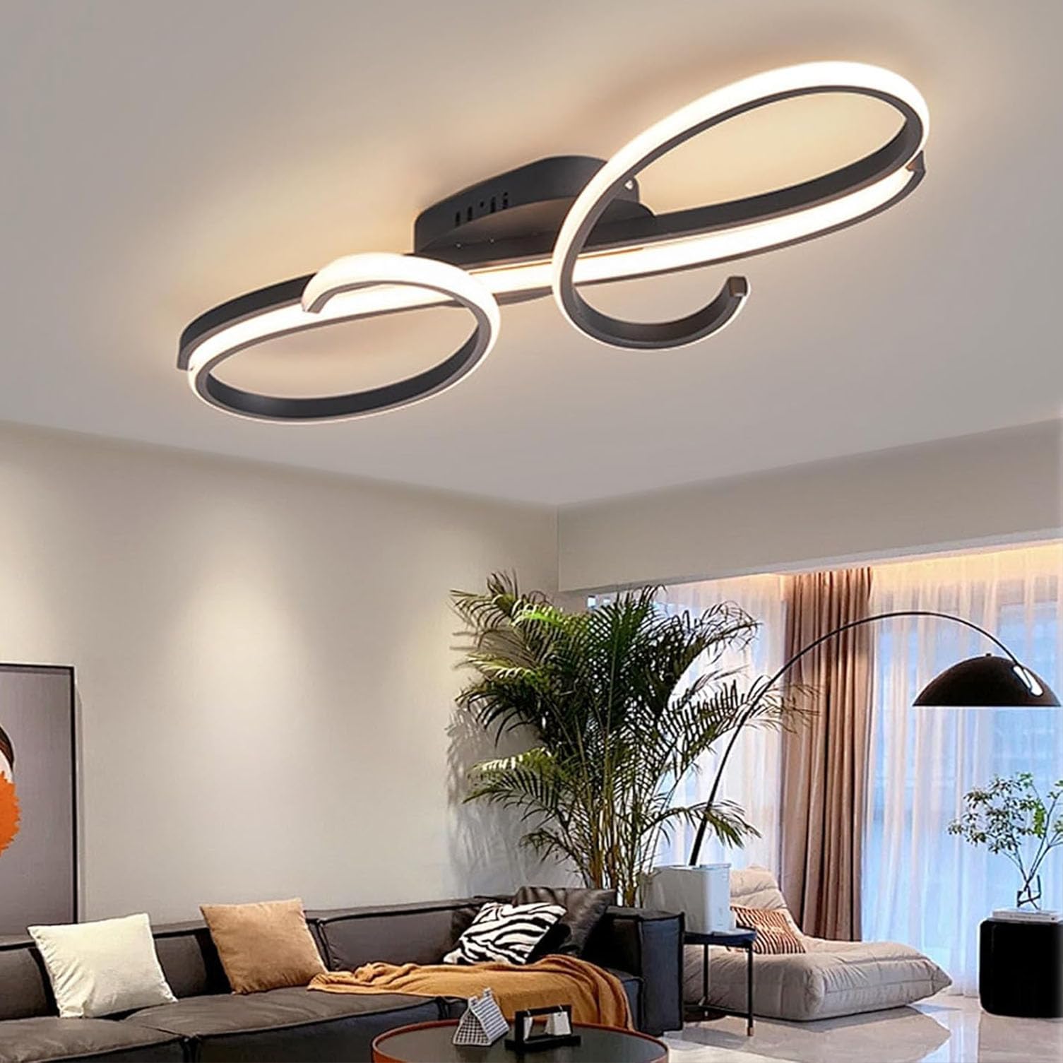 Deliouay Dimmable LED Ceiling Lights with Remote Control, Flush Mount Lighting Fixture, for Living Room Bedroom Lounge Dinning Room,Kitchen, Hallway, Office Ceiling lamp (Black, 60cm)