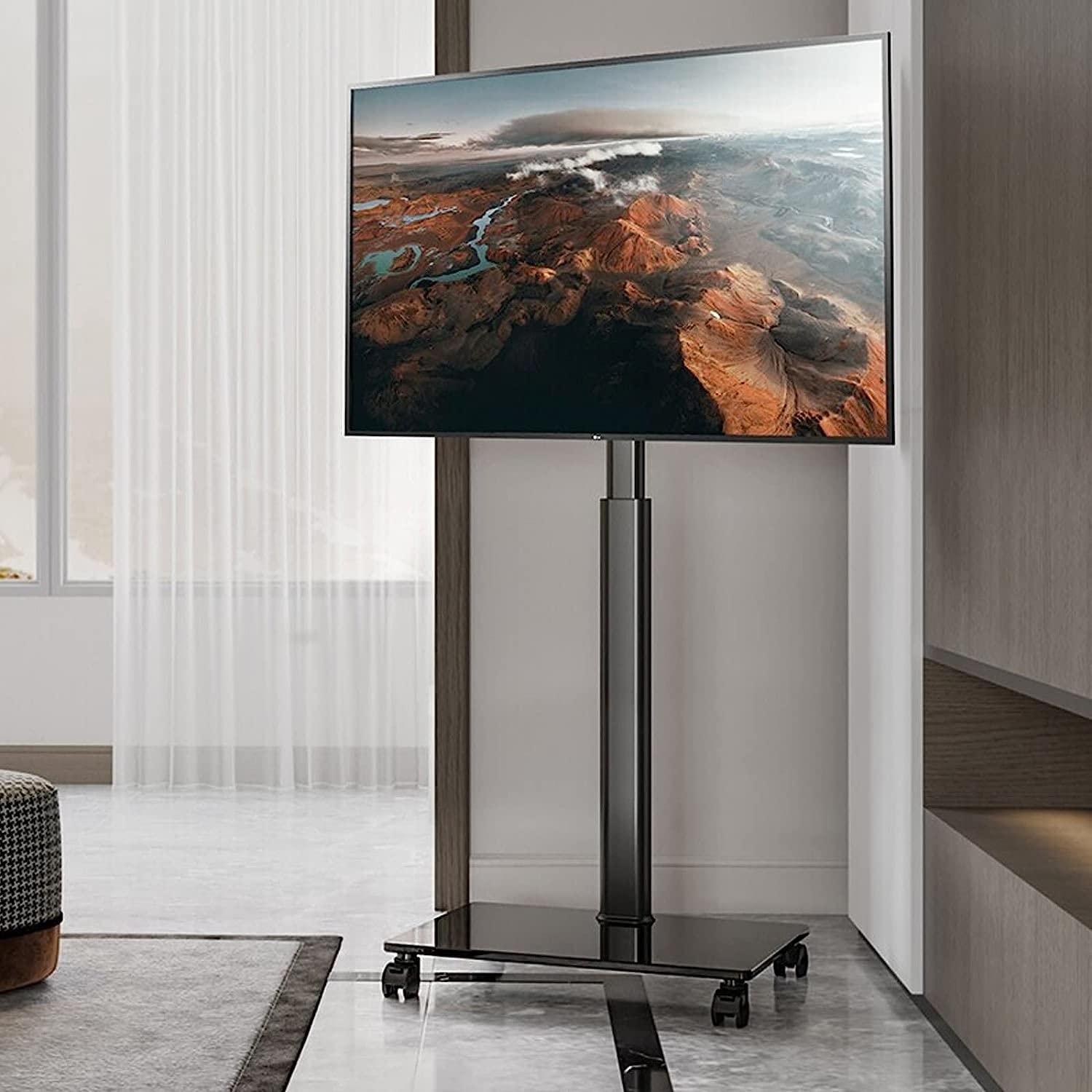 HPTHLY Mobile/Rolling Tv Cart With Wheels For 32-55 Inch Tvs,Portable Floor Tv Stand Holds Up To 40Kg/88Lbs,Max Vesa 400X400Mm Tv Mount Tv Stand
