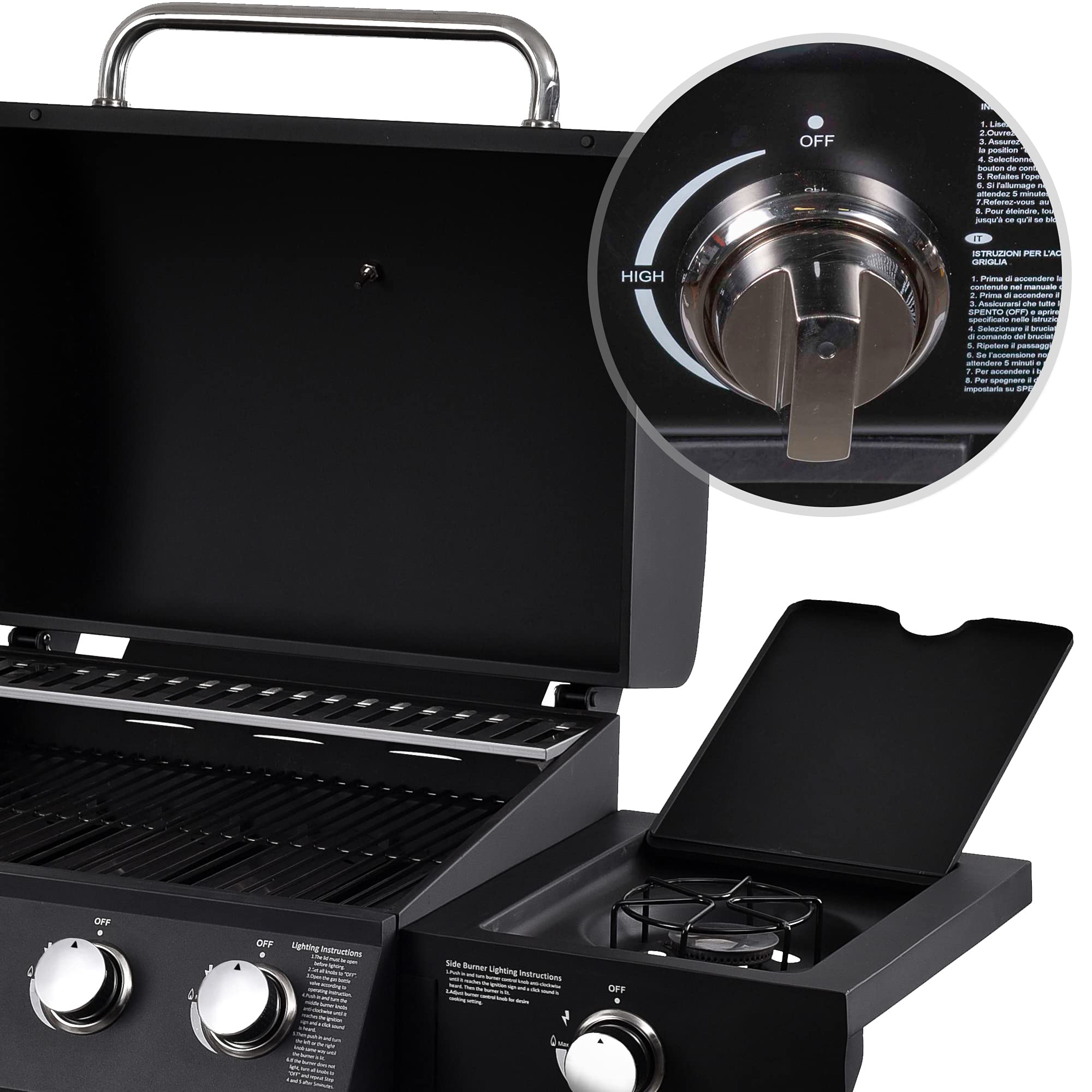MaxxGarden Gril à gaz à 3 Brûleurs avec Accessoires de Gril, Gril d'Extérieur avec Brûleur à Gaz, 129 x 100 x 55 cm, Noir
