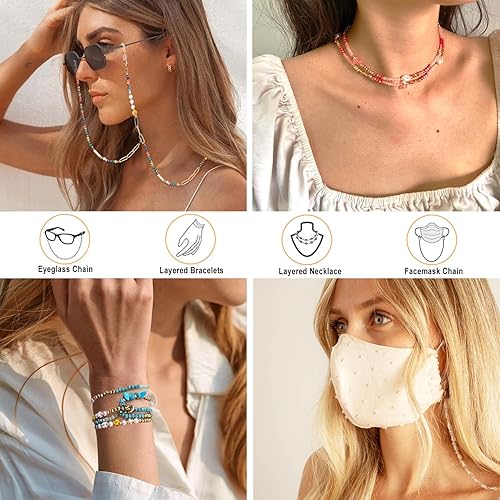 Miniatura 6 de ERNAULO Cadena de lentes para mujer, soporte para lentes alrededor del cuello, correa de lentes con cuentas de cristal, cadena para mujeres