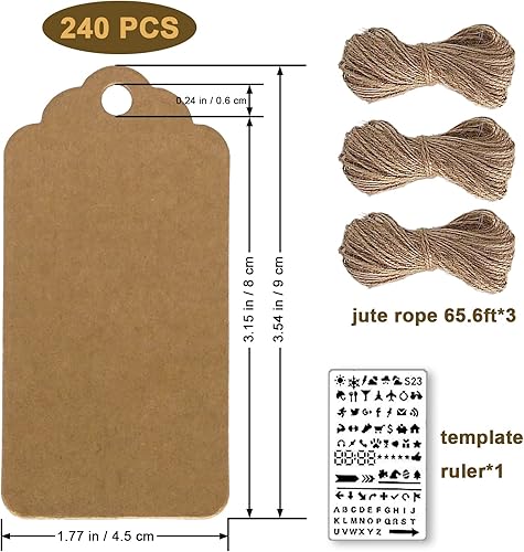 Miniatura 3 de Etiquetas de regalo con cuerda, 240 etiquetas de precio de papel kraft con agujeros para bolsas de regalo, manualidades, boda, baby shower,