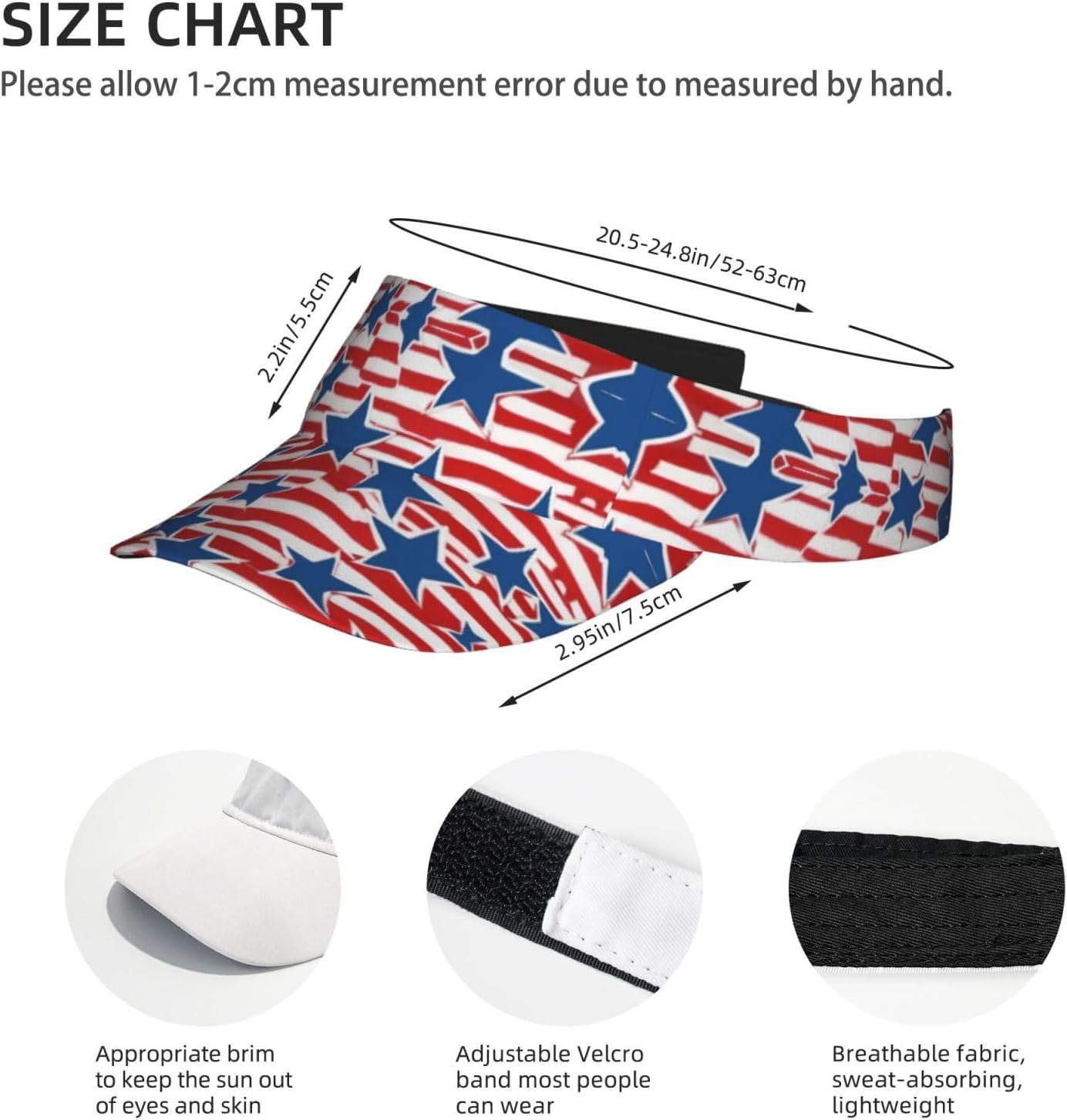 Star Stripe Flag Print Sun Visor Hats for Women Men Adjustable Sports Golf Running Sun Caps Black