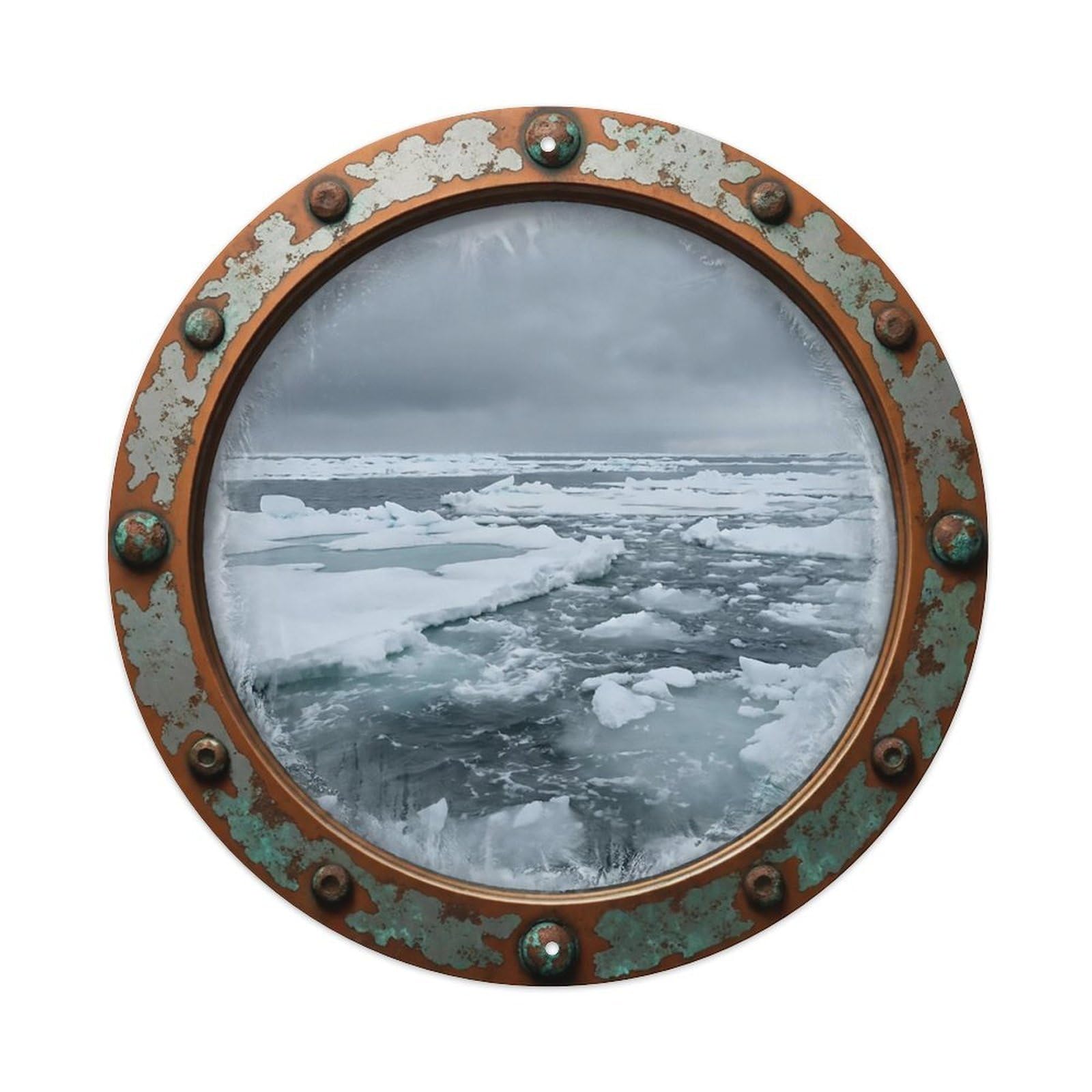 Vintage Porthole Frozen Ocean Nautical Window View Metal Tin Sign
