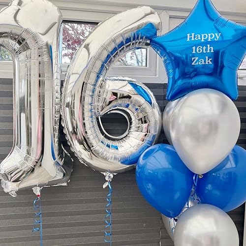 Vista 64 de Globos plateados con el número 40, globos de 40 pulgadas, globos de aluminio de Mylar de 40 pulgadas para fiesta de cumpleaños de 40 años, S-número