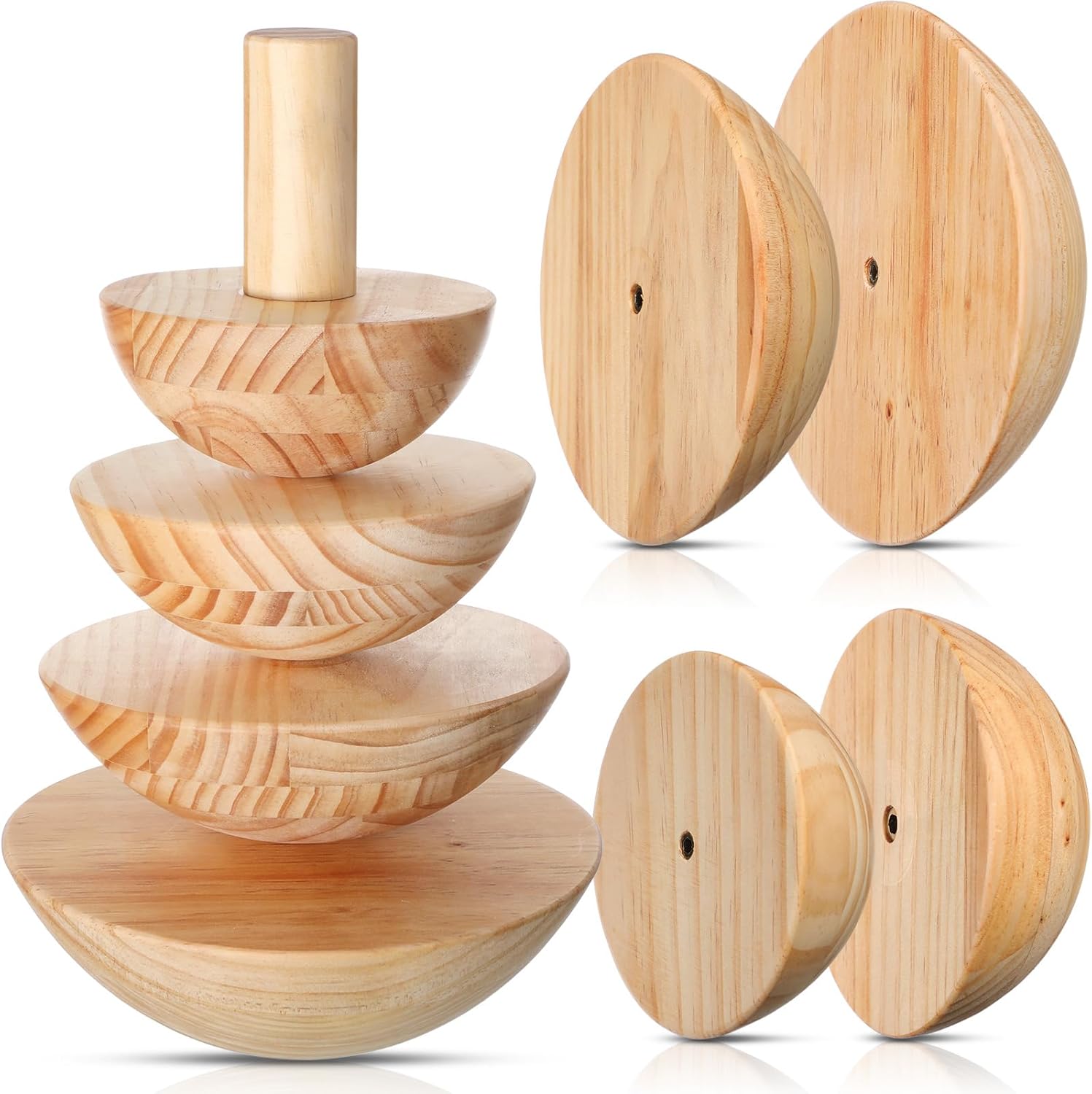 Doublefill 4 Pack Pottery Molds Plaster Molds Wood Pottery Tools with Handle for Ceramic Top Forms DIY Bowls Plate Dish Slump Press Art Making(Hemispherical,3.5'' 4.5'' 5.5'' 6.5'' Thickness 2.5'')