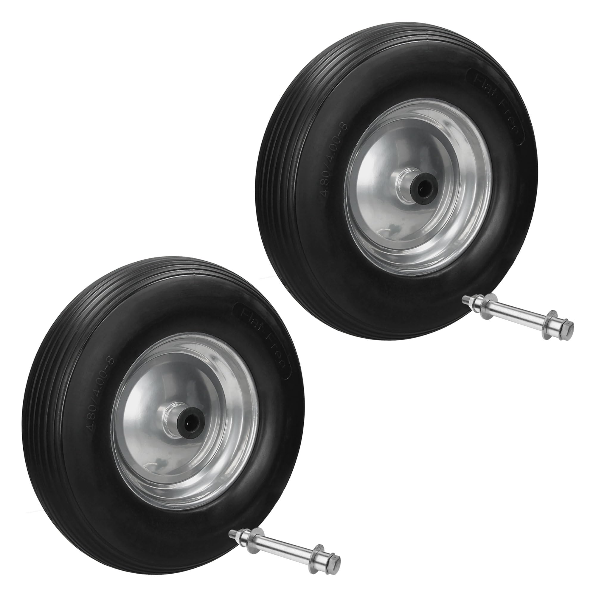 ECD Germany 2X Rueda PU Goma Maciza 4.80/4.00-8 de Carretilla Negro Caucho Sólido Resistente a Pinchazos Neumático con Llanta Acero Robusto Diámetro 390 mm Rueda Dentada con Eje Rodamientos Lineal