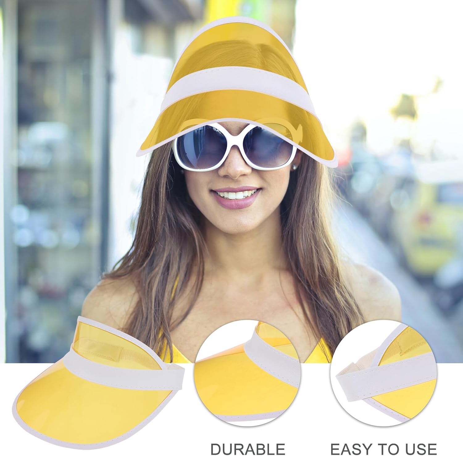 Plastic Sun Visor Hat Adjustable Sunshade Cap for Women Men Outdoor Sports Beach Sun Protection Yellow