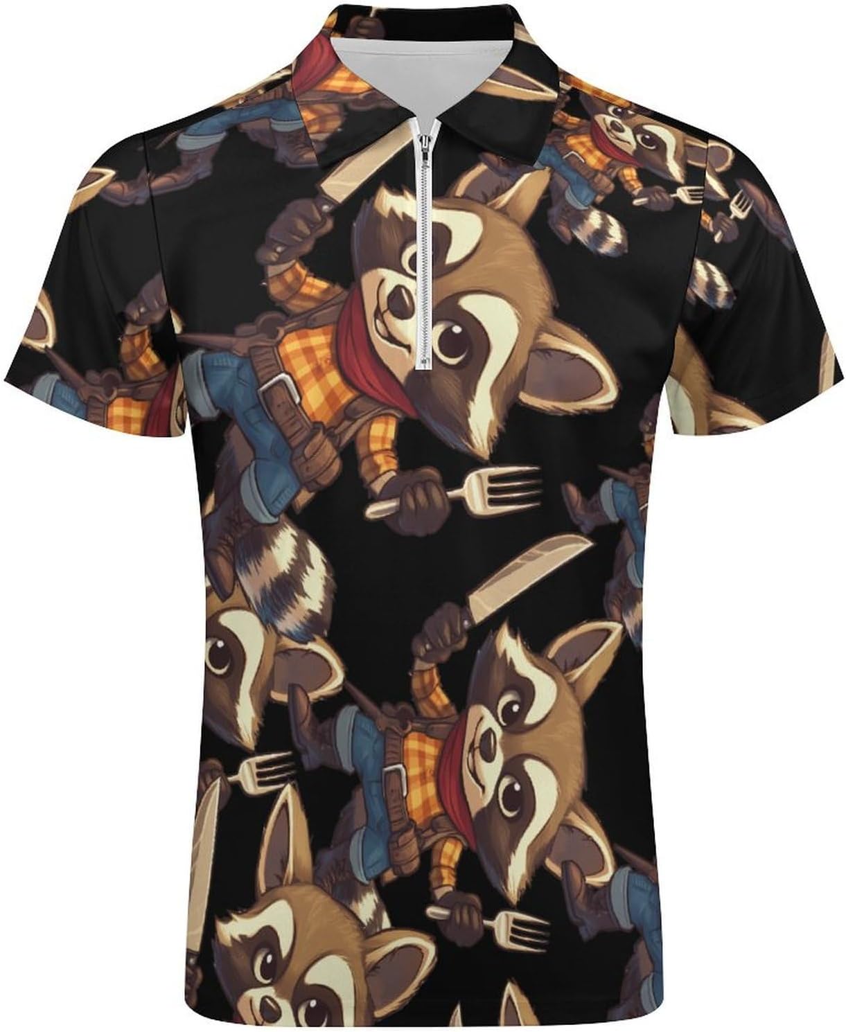 Funny Raccoon Food Lover Polo Shirts for Men Dress Shirts Short Sleeve Golf Shirt Casual T-Shirts Top