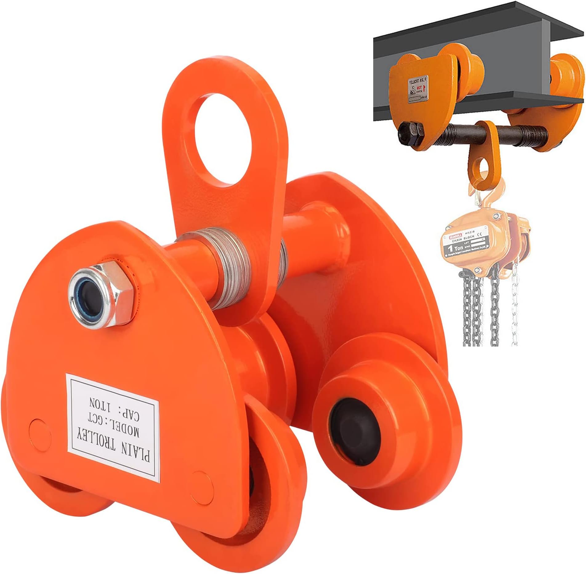 2 Ton /4400 LBS Heavy Duty Manual Trolley Capacity Plain Dual Wheels Push Beam Trolley Track Roller Crane Lift Garage Hoist Adjustable 3.7''-4.9'' I-Beam Width for Straight Curved I-Beam