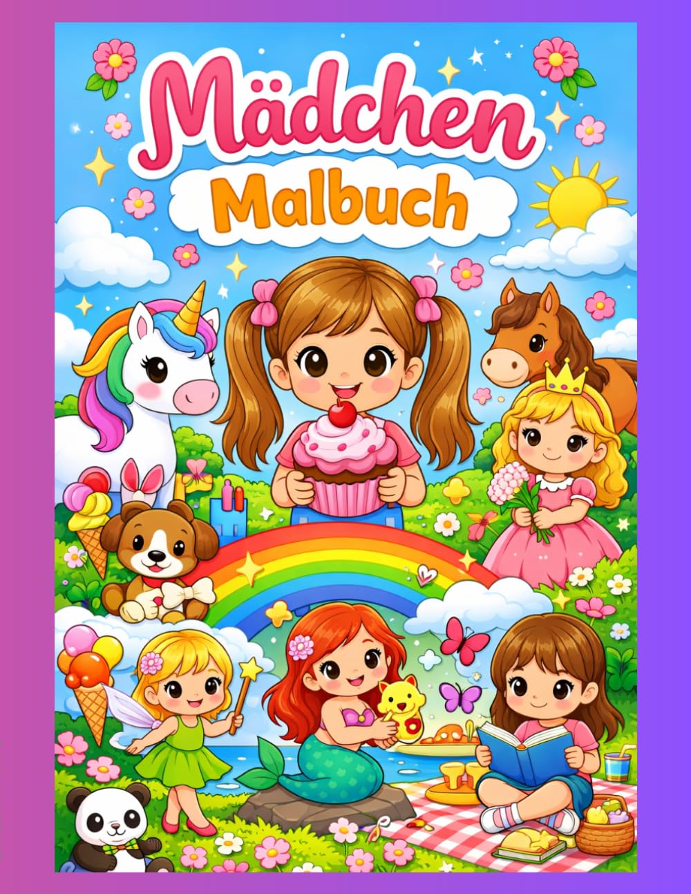 Mädchen Malbuch für Kinder: Süßes Ausmalbilder mit Mädchen, Tieren, Einhorn, Prinzessin und mehr - Für Kinder ab 3 Jahren