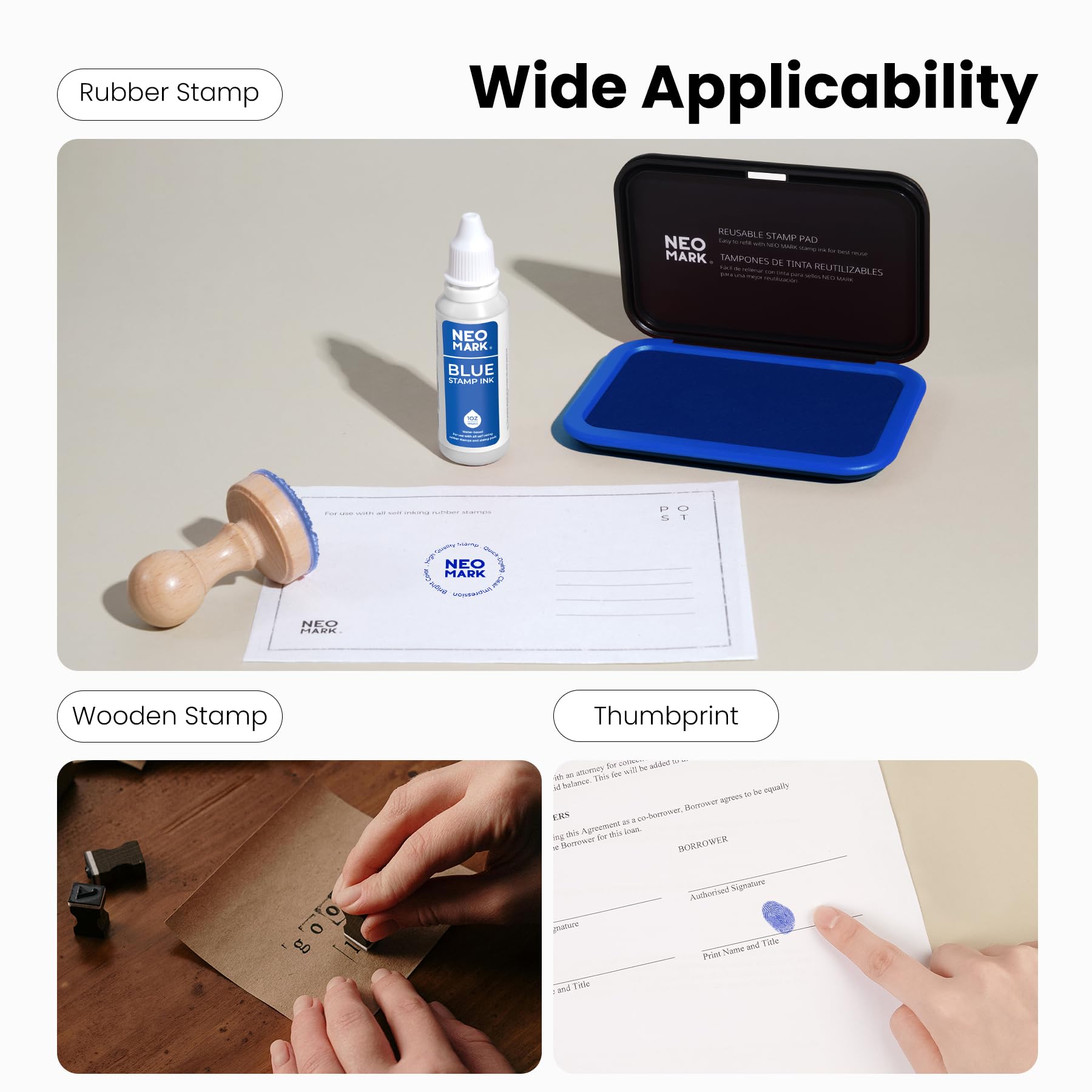 NEO MARK Medium Stamp Pad Kit (1oz Ink Included)-2.8"x 4.3", Magnetic Lid, Premium Quality Felt Stamp Pad (Blue) - Image 4