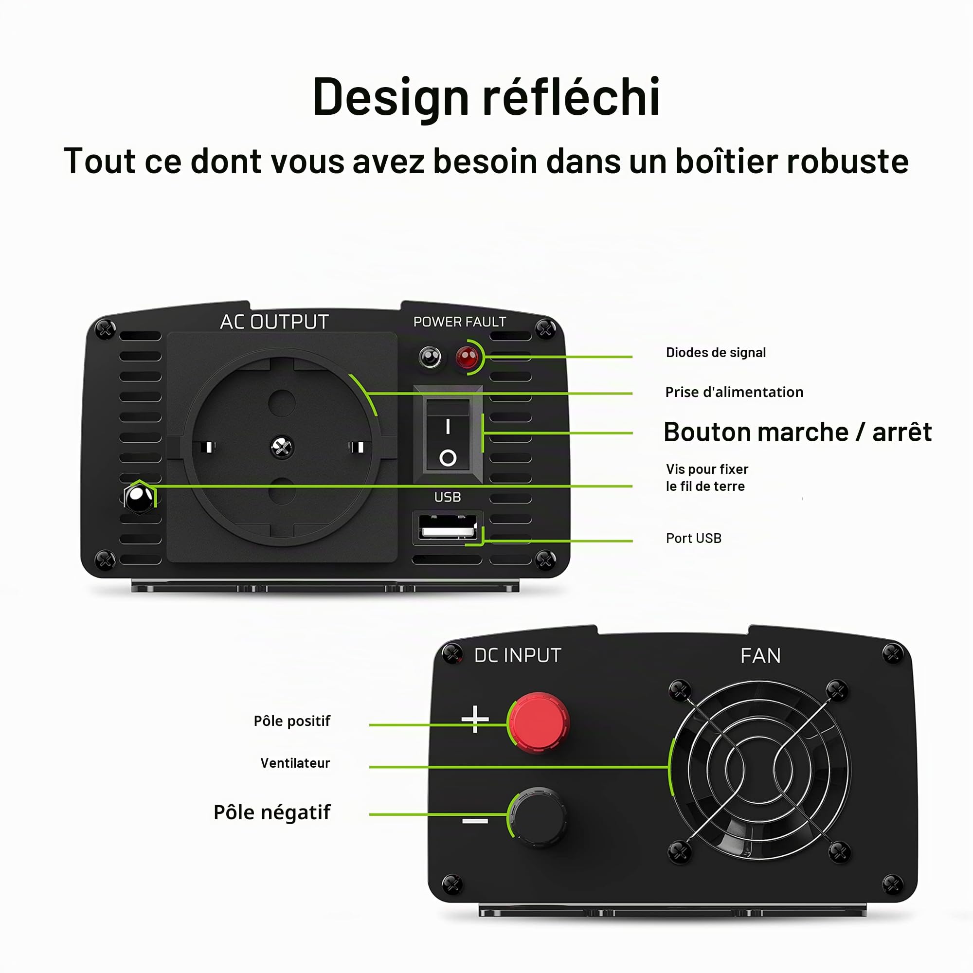 Green Cell 300W/600W 12V 220V/230V Convertisseur de Tension Voiture Solaire Modifiée Volts Sinus Power Inverter sinusoïdale DC AC, Onduleur Transformateur avec Allume Cigare Prise Electrique