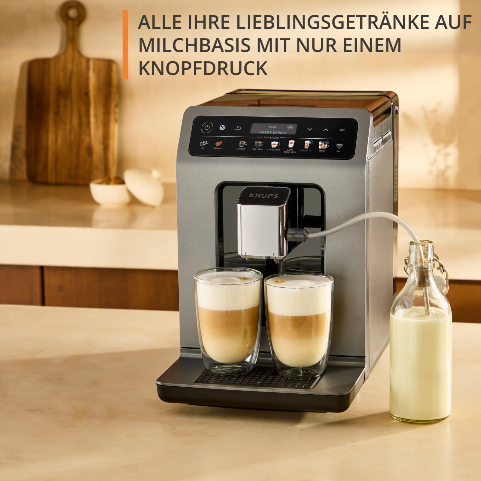 Krups Evidence Hot & Cold Kaffeevollautomat, 18 Getränkespezialitäten, heiße und kalte Getränke, One-Touch Cappuccino, Milchsystem, automatischer Pflegezyklus, schnelle Aufwärmzeit, EA898GF0 - 4