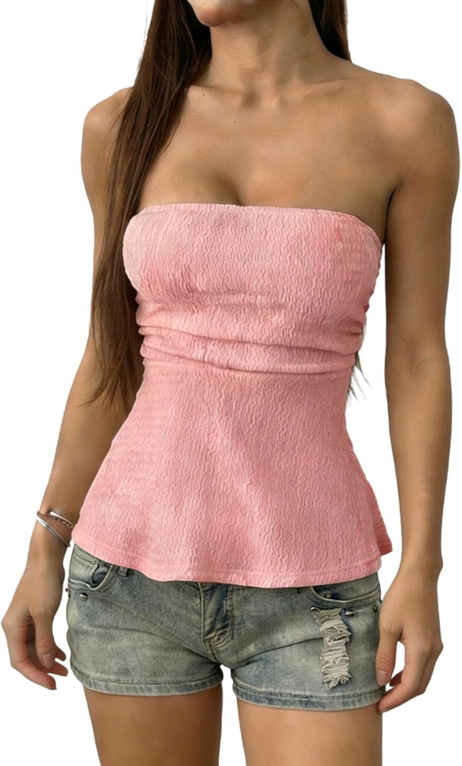 Womens Tube Tops Soft Stretchy Strapless Sleeveless Basic Tee Summer Going Out Shirt Slim Fit Solid Casual Outfits