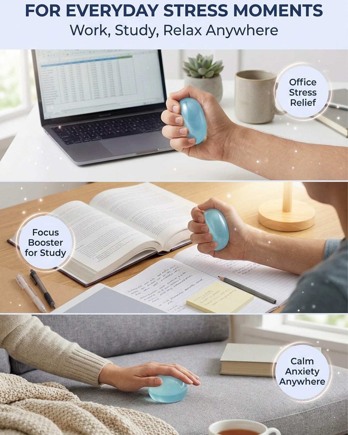 Handmade Coconut Oil Stress Ball Round Squishy Non Sticky Slow Rising Squeeze Fidget Toy Soft Sensory Stress Relief Ball for Kids Adults Anxiety Relaxation 2026 Desk Stressball Toy Gift(2.4IN 4PCS)