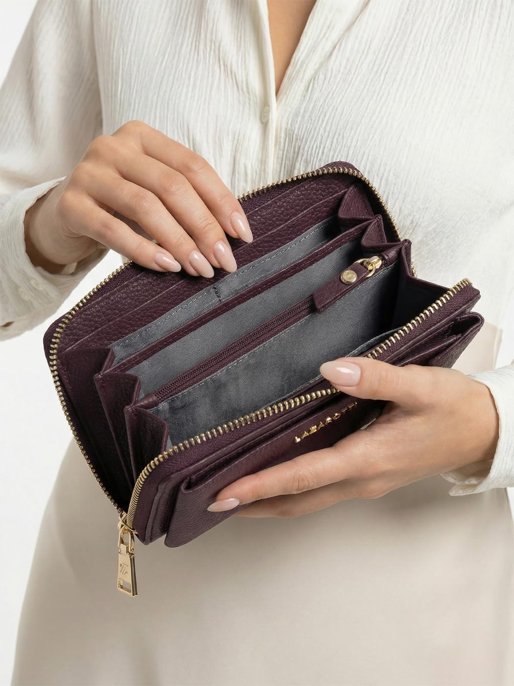Lazarotti Bologna XL skórzany portfel damski i etui na telefon komórkowy (2 w 1), 16 przegródek na karty, do zawieszenia z ochroną RFID, 11 x 3,5 x 19 cm
