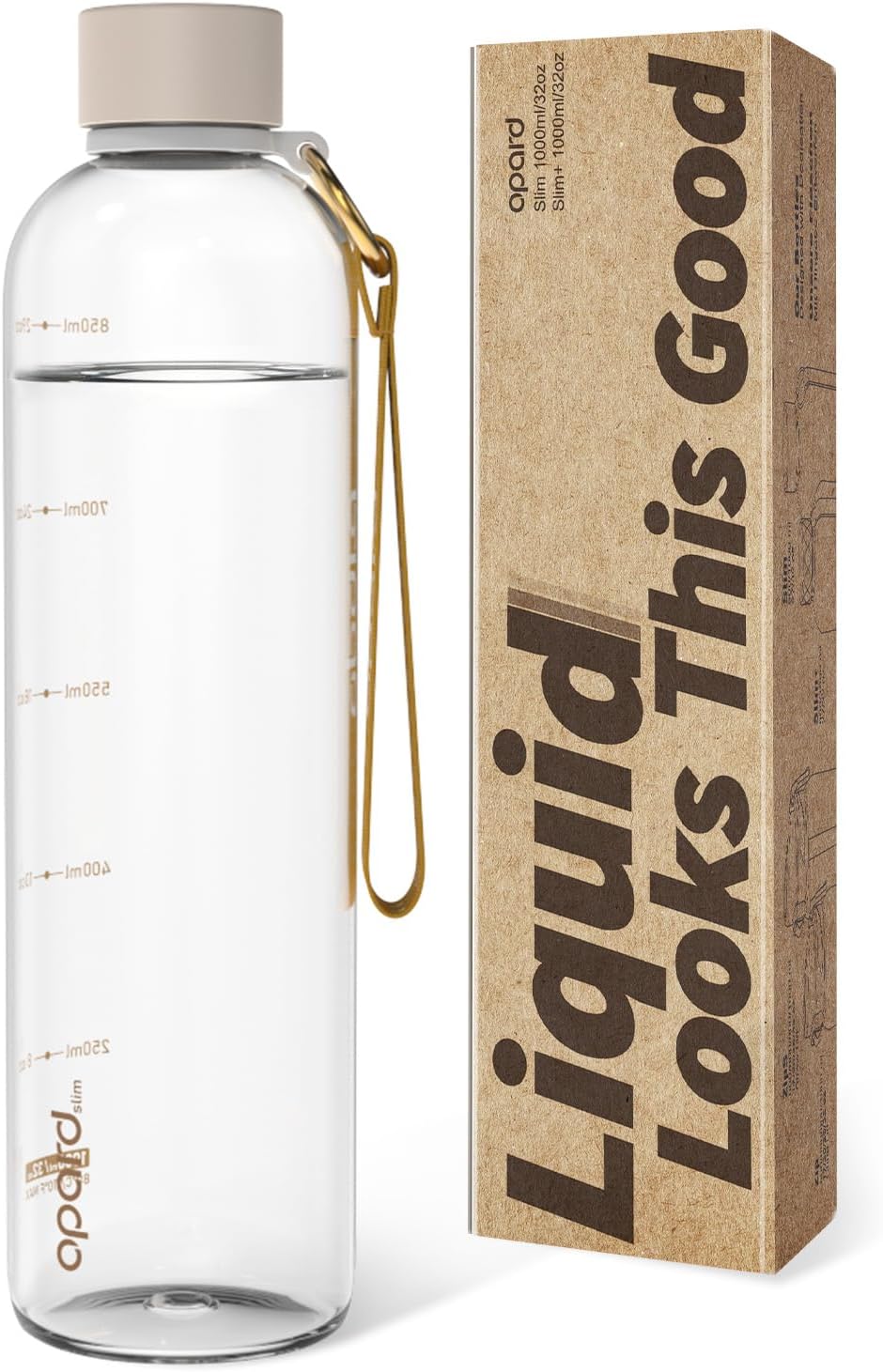 Opard Slim Water Bottle 32oz, Dishwasher Safe Plastic Water Bottle BPA-Free, Leakproof Screw Top, Clear Cream, Reusable for Travel School Sport Gym Hiking