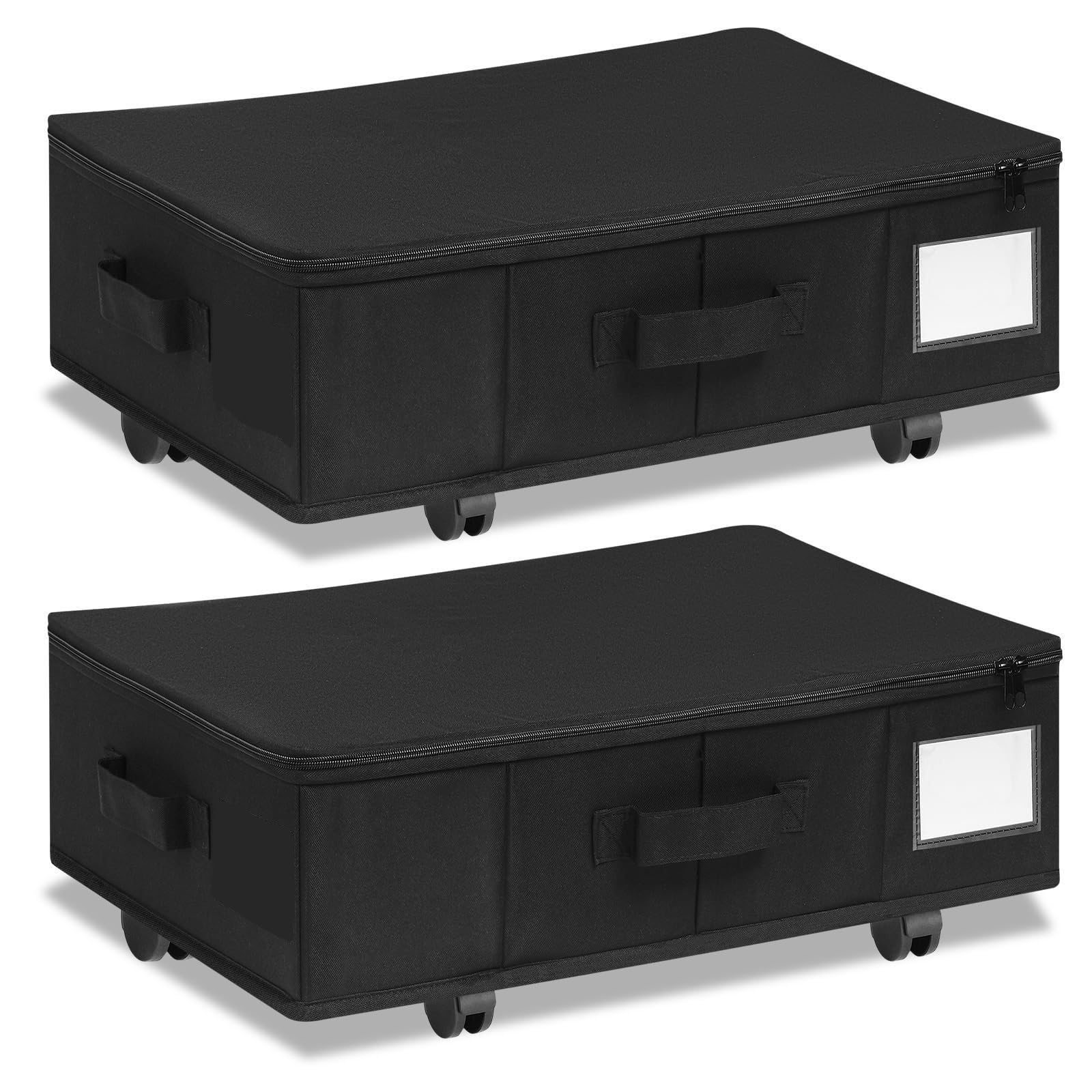 2 cajones para debajo de la cama con ruedas, rotación de 360°, almacenamiento de ropa de cama plegable con tapa, ultra grueso, Oxford 600D, color negro, 78 x 40 x 18,5 cm