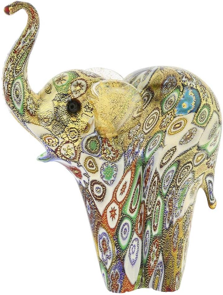 Glass Of VeniceMurano Glass Elephant Collectible Millefiori Figurine Statue 4-1/2โ Multicolor. Handmade In Italy Statue Blown Glass with 24K Gold Elephant Animal Sculpture Home Decoration