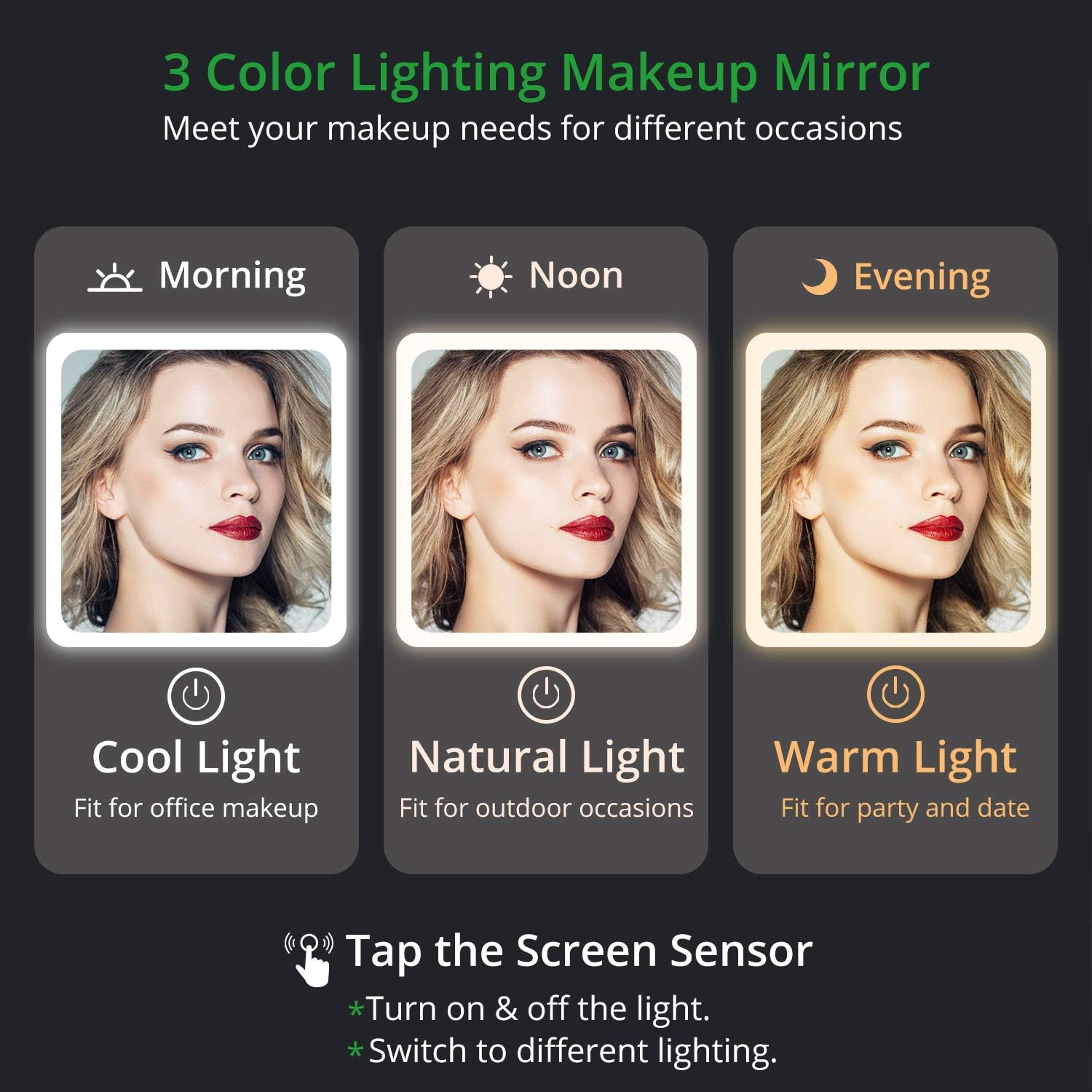 Fabuday 2 in 1 Bamboo Lighted Makeup Mirror with Lights and Storage Desk Mirror with 3 Color Lights - Rechargeable Touch Screen Adjustable Lighting Cosmetic Mirror
