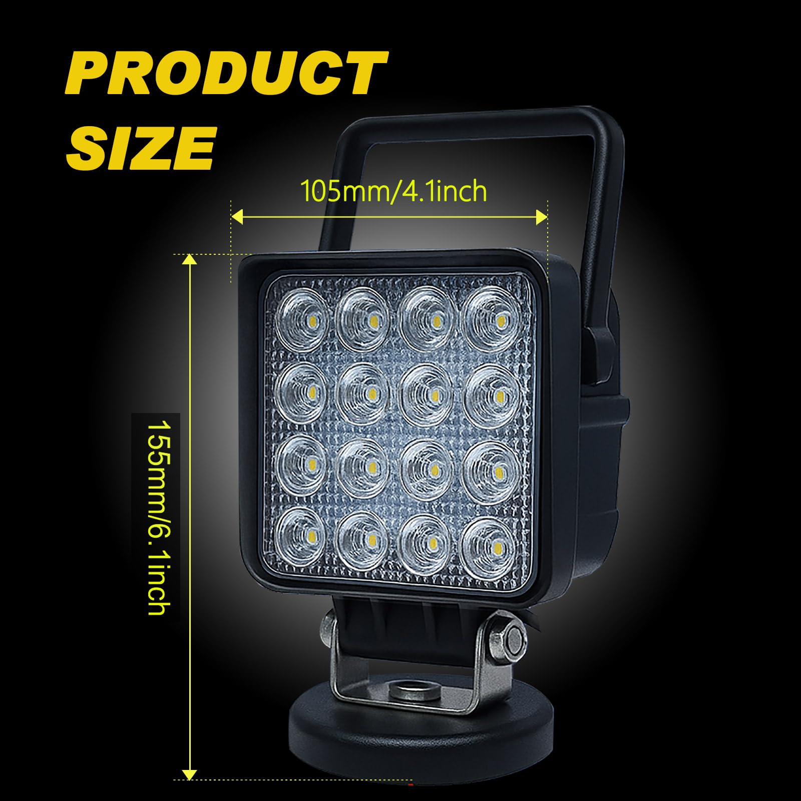 Willpower 1 sztuka reflektor roboczy LED z magnetyczną podstawą, 4 cale, 48 W, przenośny reflektor LED do samochodów, koparek, przyczep, traktorów, ciężarówek, SUV-ów, offroadowych