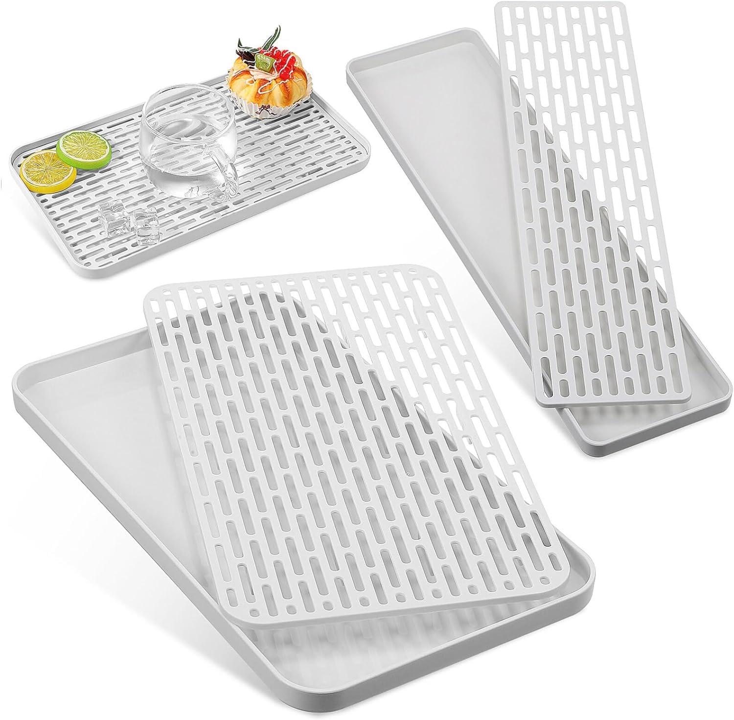Tazweeq 2-Tier Drain Tray Set (2 Pack), Detachable Kitchen Counter Dish Drainer Drying Rack for Cups, Bowls, Fruits, Easy to Clean & Store, Ideal for Dorms, Apartments, Flats, 2 Sizes