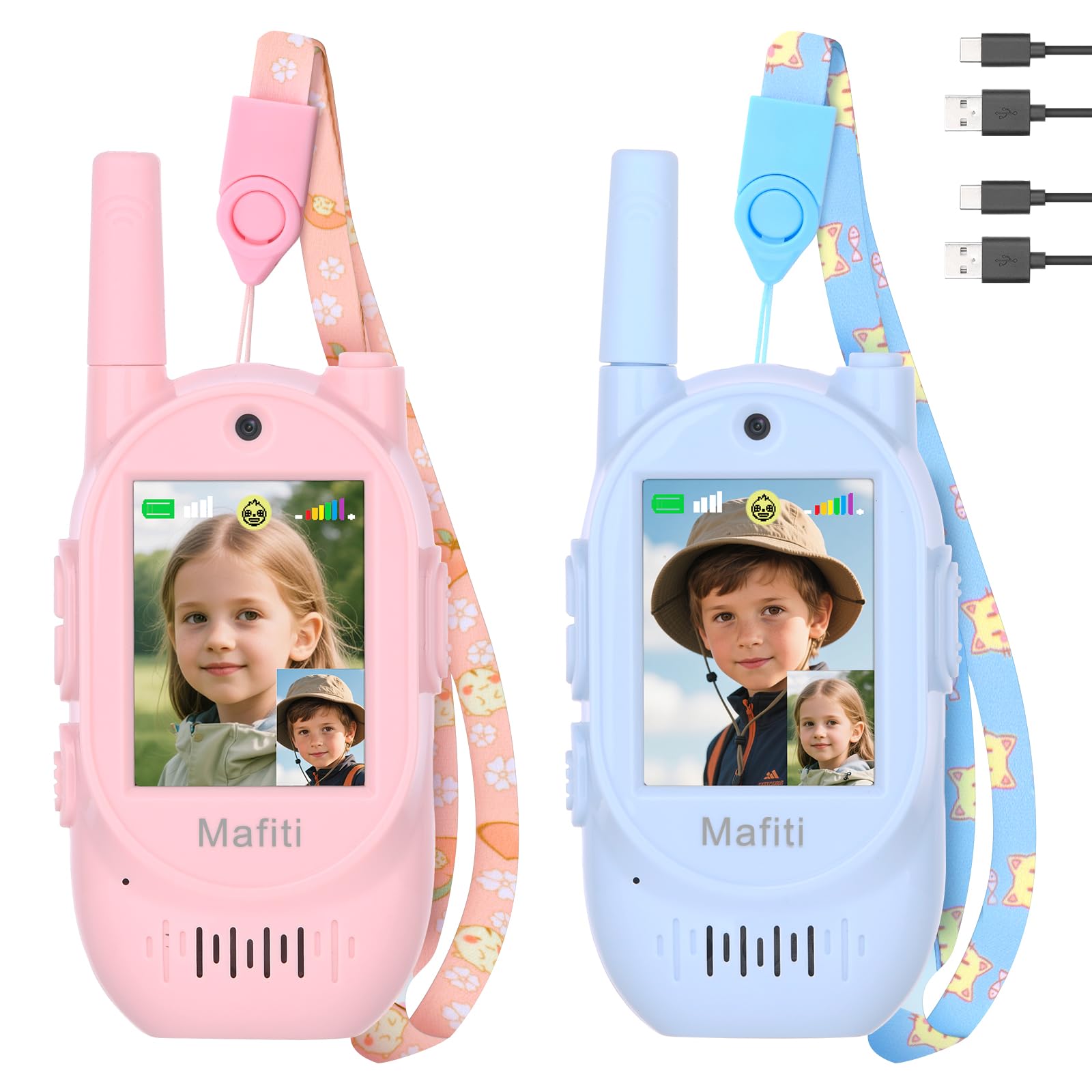 Mafiti Video Walkie Talkies for Kids 2 Pack Rechargeable 1000 Feets Long Range Toddler Toys Birthday Gifts for 3 4 5 6 7 8 Year Old Boys Girls (Blue+