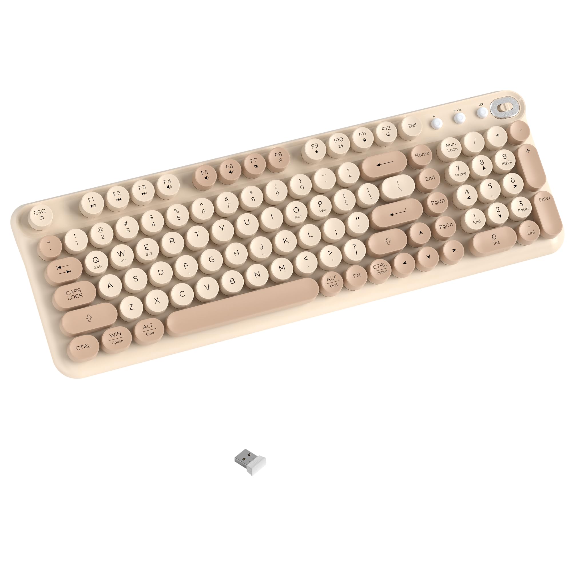 Wireless Bluetooth Keyboard, Retro Full Size Typewriter Keyboard for Computer, Laptop, Windows, Mac, and PC (Milk Tea)-image-23