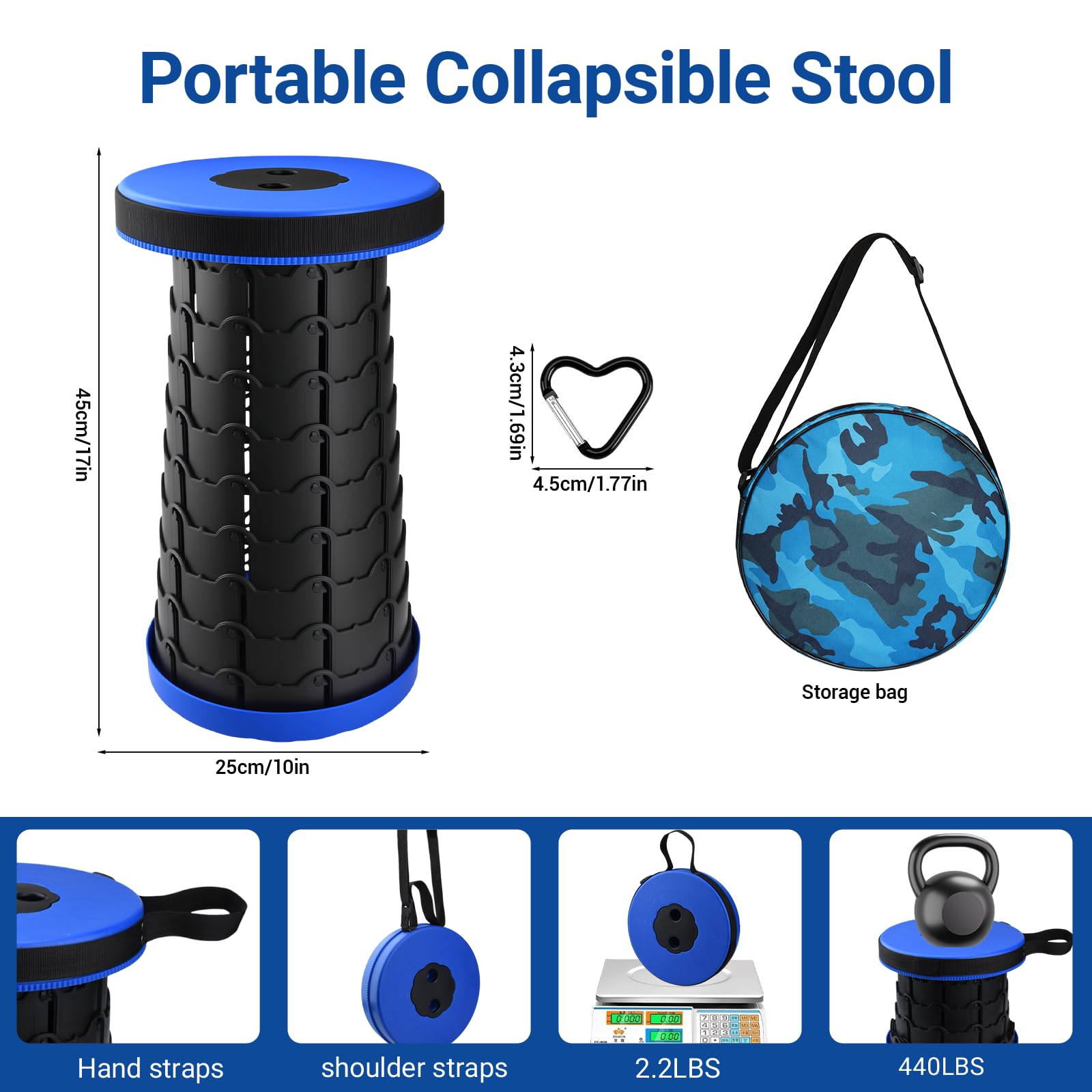 Sgabello Pieghevole Portatile,Sgabello Telescopico,Sgabelli Pieghevoli,Sgabello Da Campeggio,Sedia Portatile Regolabile in Altezza,Sedile Retrattile per Campeggio,Barbecue,Pesca,Escursionismo