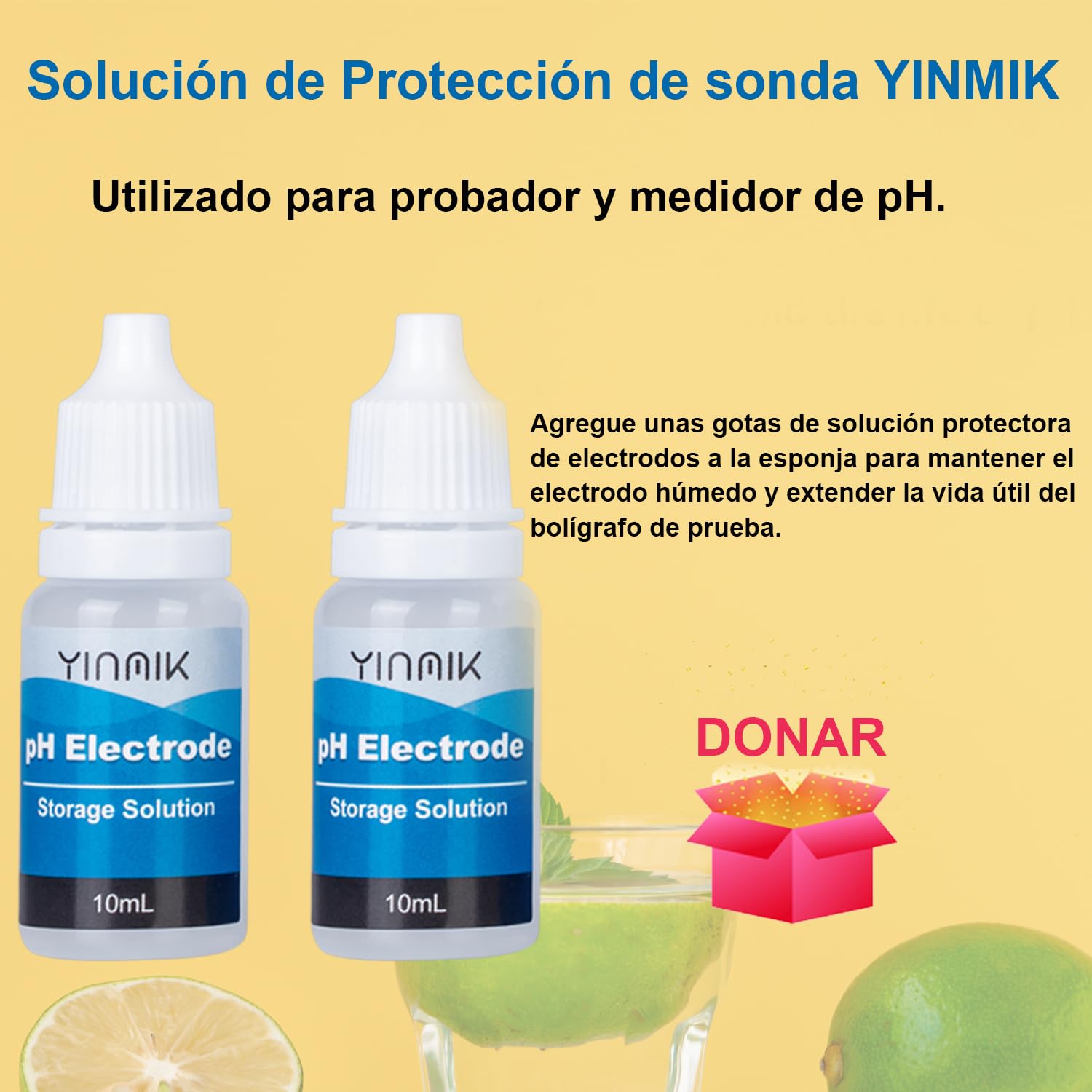 YINMIK Kit de solución de calibración de medidor de pH (4.00, 7.00 y 10.01) con kit de solución protectora de pH. 3 * solución tampón de calibración de pH de 50 ml y 2 * solución de pH KCL de 10 ml