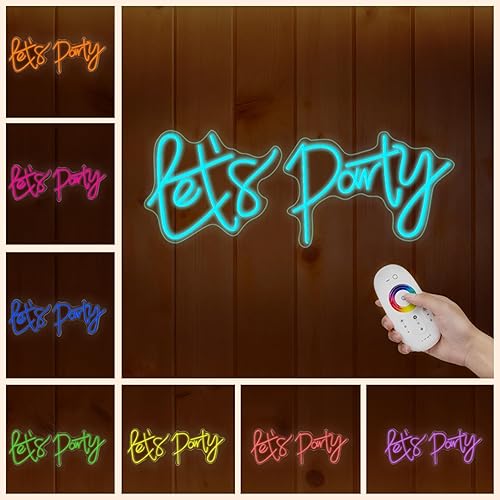 Letrero de neón Lets Party de 7 colores para decoración de pared, letrero de fiesta de cumpleaños, boda, fiesta, luz que cambia de color con control