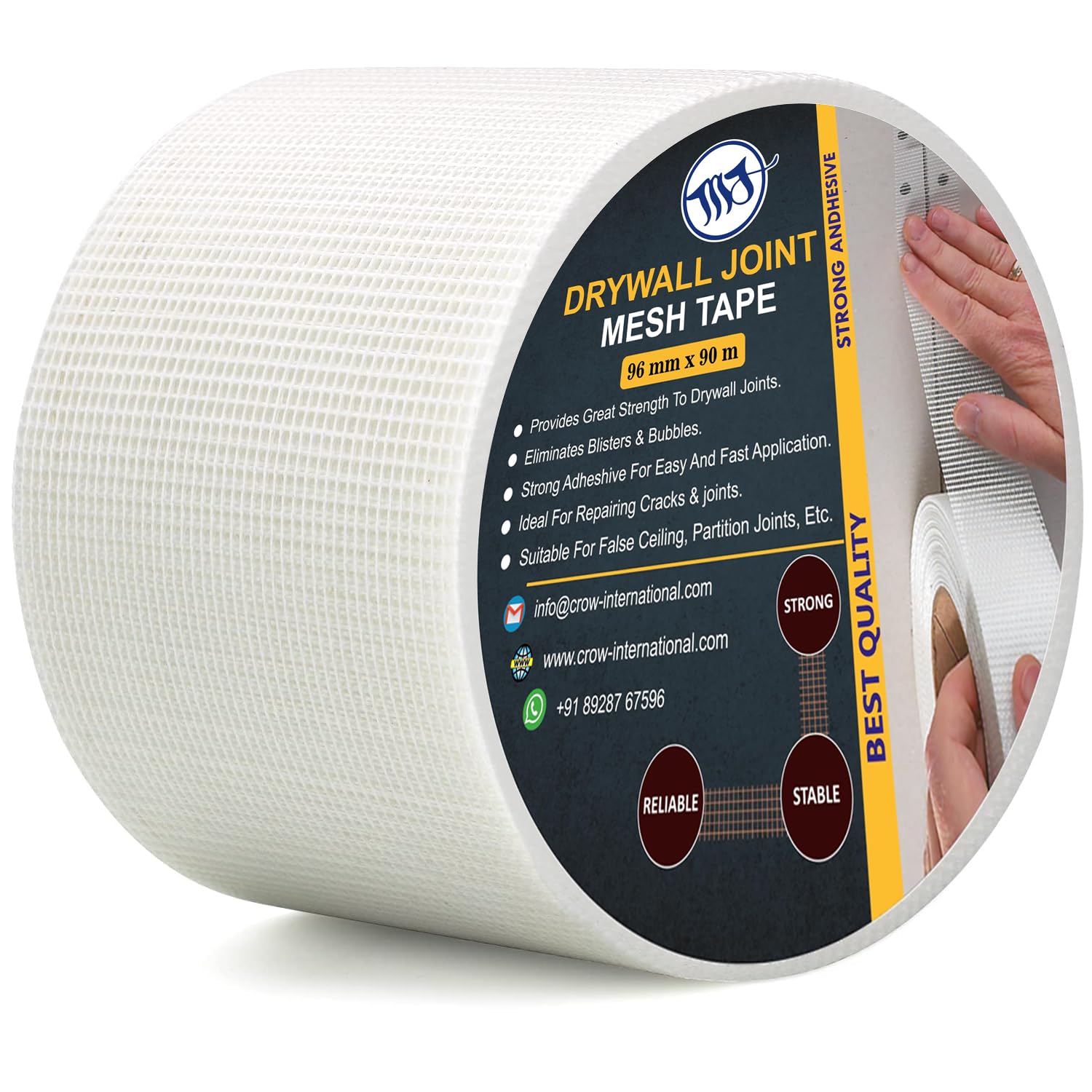 M.J Drywall Mesh Tape β Self-Adhesive Fibreglass Joint Scrim Tape for Plasterboard & Wall Crack Repair β 96mm * 90m Sizes β White Reinforcement Tape for Builders & DIY Use (1, 96MM)