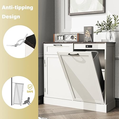 Miniatura 6 de Armario de basura de doble inclinación, isla de cocina con almacenamiento de basura, armario de basura para cocinas, armario de madera con bote de