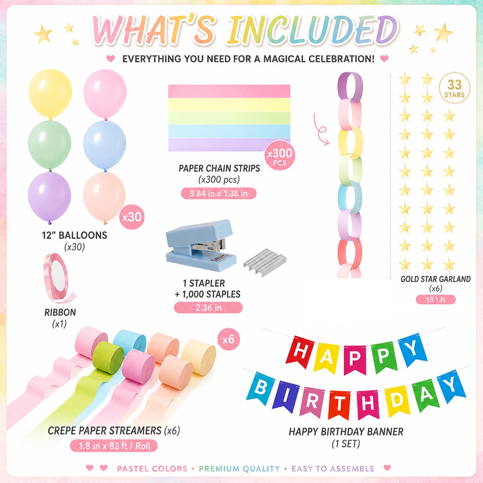Kit de cadenas de papel para fiestas con globos, guirnalda de estrellas y