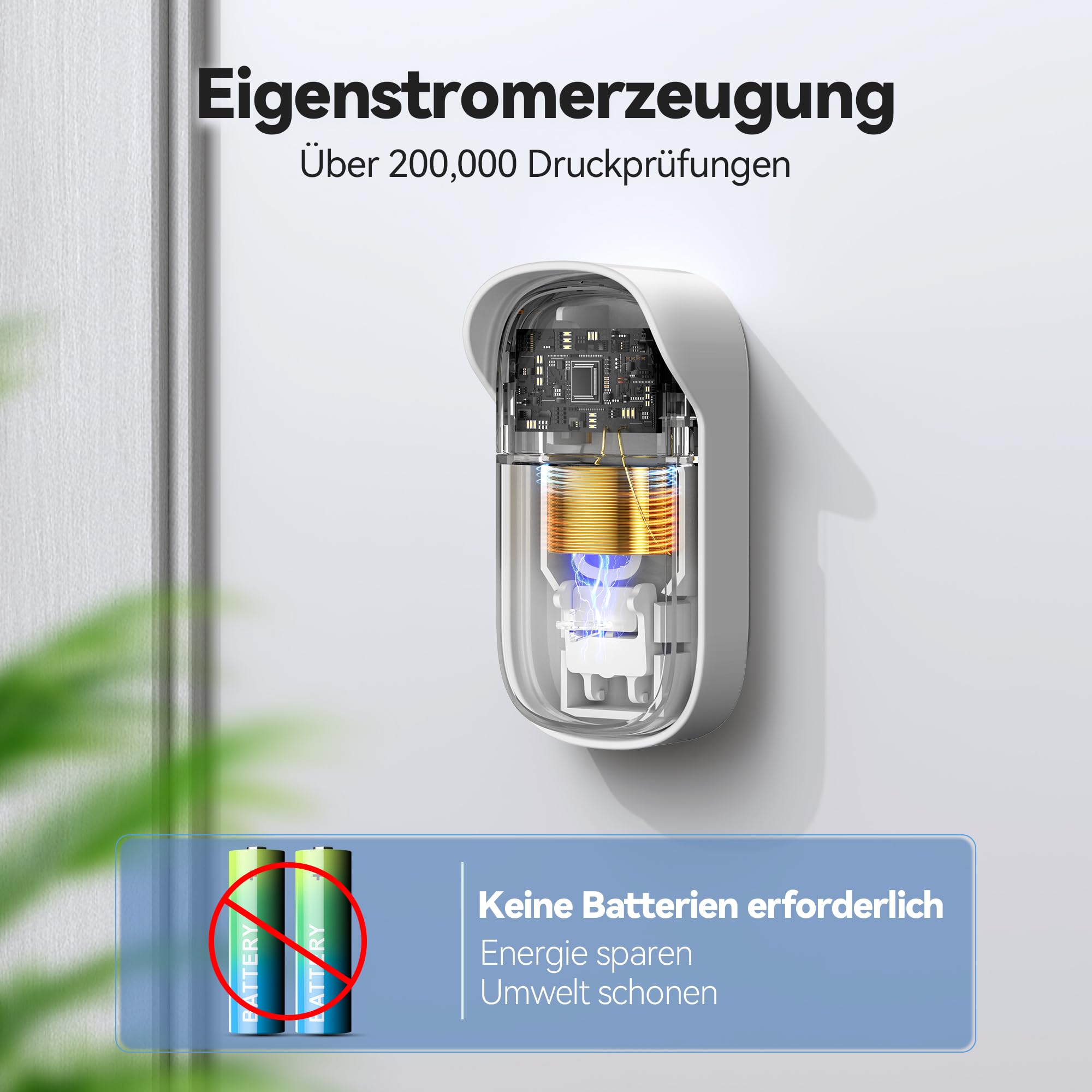 TECKNET Funkklingel Batterielose, IP65 Funkklingel aussen Wasserdicht, Haustürklingel mit Plug-In-Empfänger, Klingel Haustür Kit mit EU-Steckdose und RGB Licht, 5 Lautstärkestufen, 60 Melodien, 300m