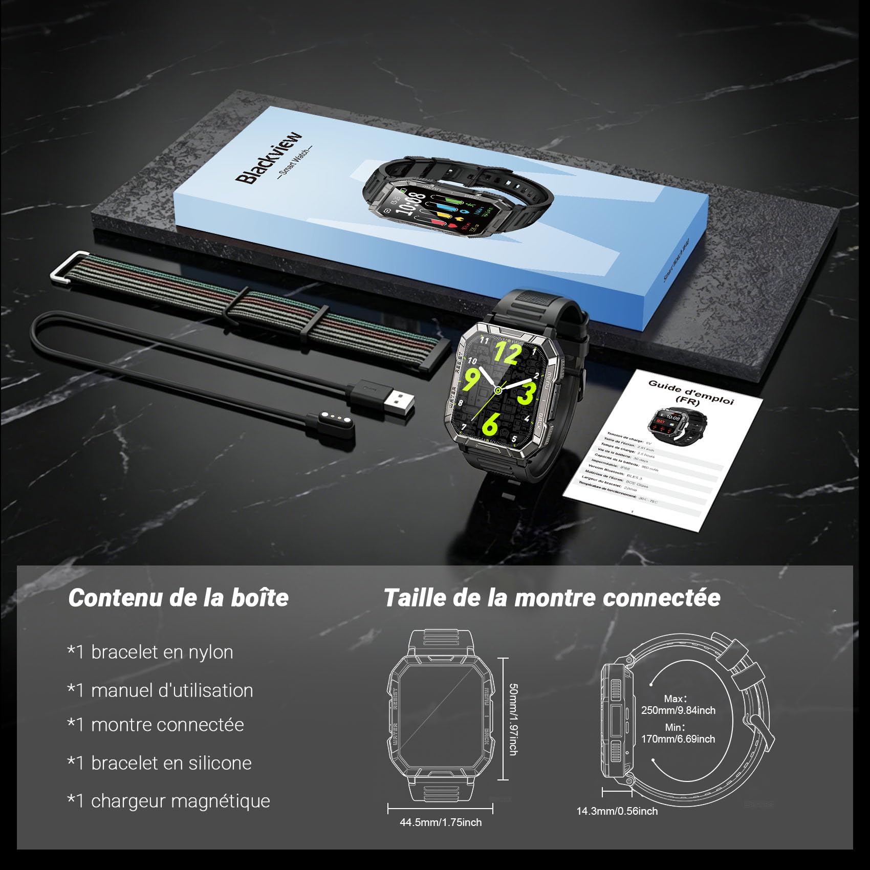 Blackview Montre Connectée Homme Militaire, Torche LED SOS & Boussole, 100j d'autonomie 960mAh, Appel Bluetooth, Podomètre, Suivi Santé 24h, 120+ modes sport, IP68, antichoc, iOS & Android compatibles