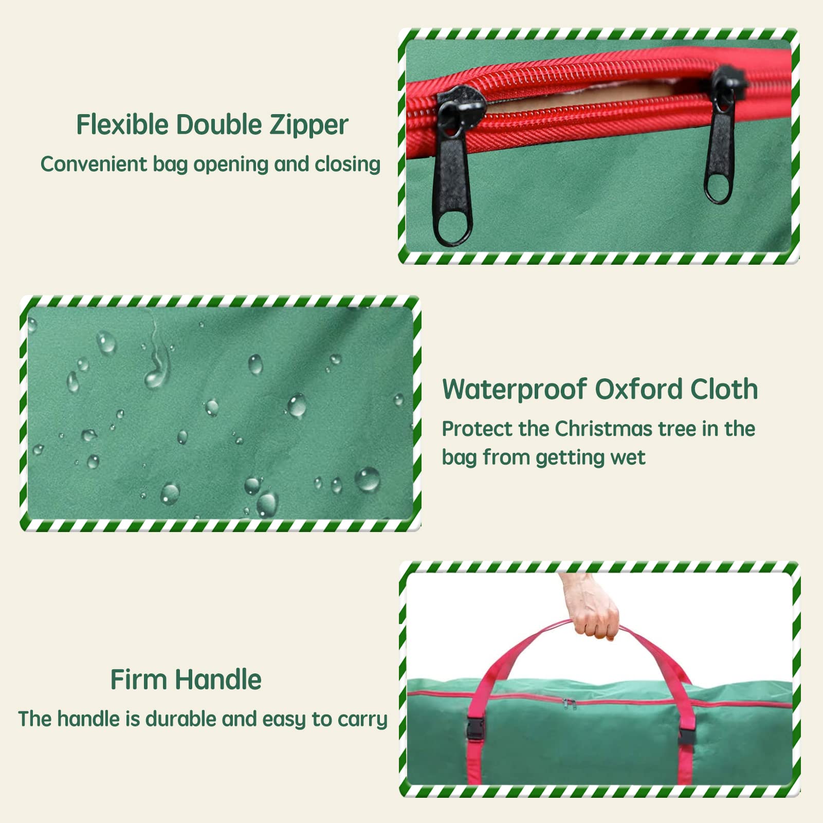 Bolsa para Árbol de Navidad 122 x 38 x 51 cm Bolso Almacenaje Almacenar Hasta 9 pies Árboles Artificial 600D Tela Oxford Bolsas Almacenamiento Impermeable para Guardar Arboles, Verde
