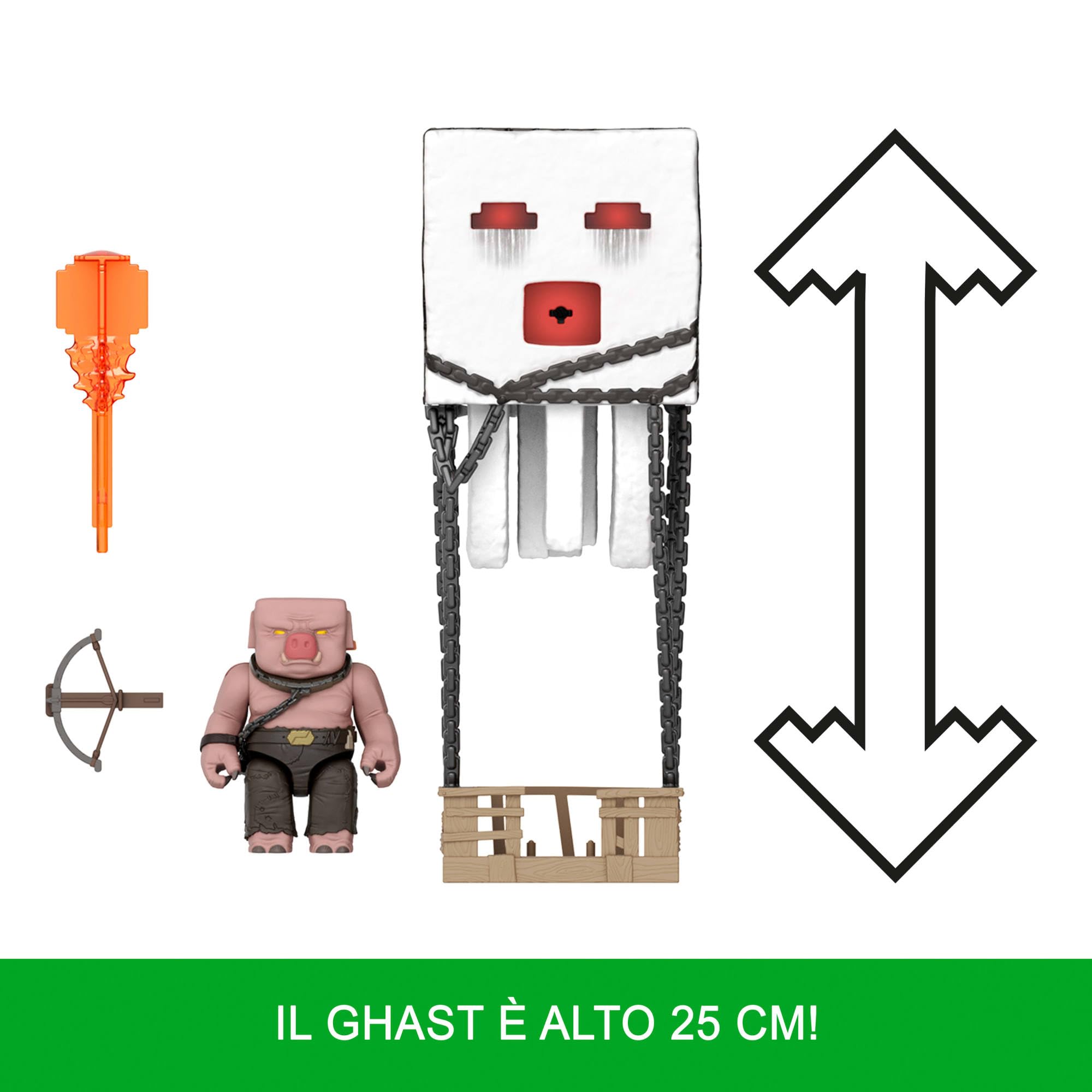 Mattel Minecraft - Ghast Attacco Esplosivo, personaggio ispirato al film con luci, suoni, lanicatore e proiettile, Piglin Guerriero incluso, giocattolo per bambini, 6+ anni, JFB69