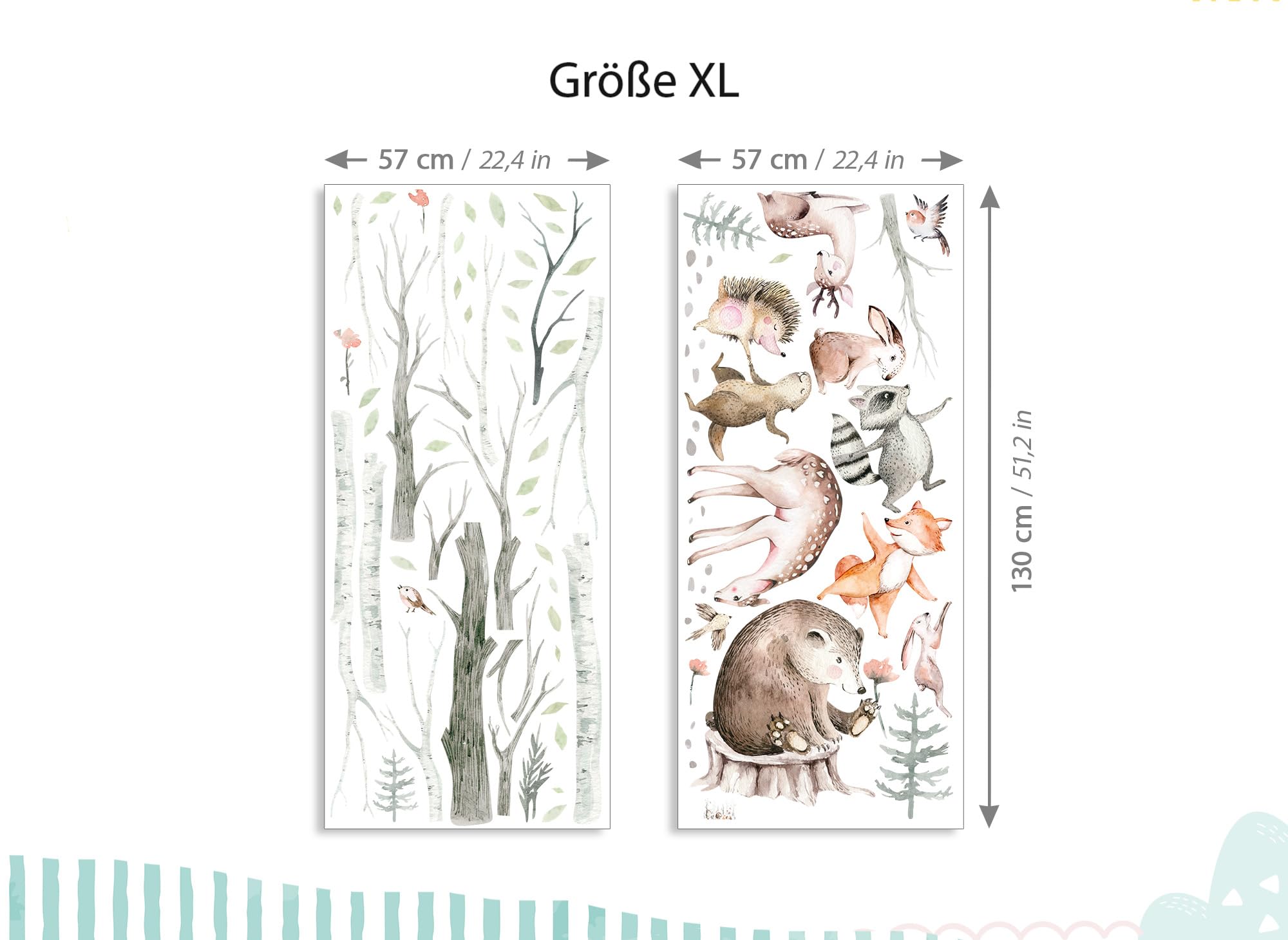 Wandsticker XXL Waldtiere mit Baum Wandtattoo für Babyzimmer Wandaufkleber Kinderzimmer Wanddeko DK1117-05