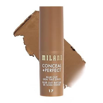Milani Conceal + Perfect Blur Out Skin Tint Stick - Light to Medium Coverage Tinted Moisturizer Stick with Vitamin C & E - Soft Matte, Pore Blurring Natural Finish 17-Deep Tan Warm Yellow