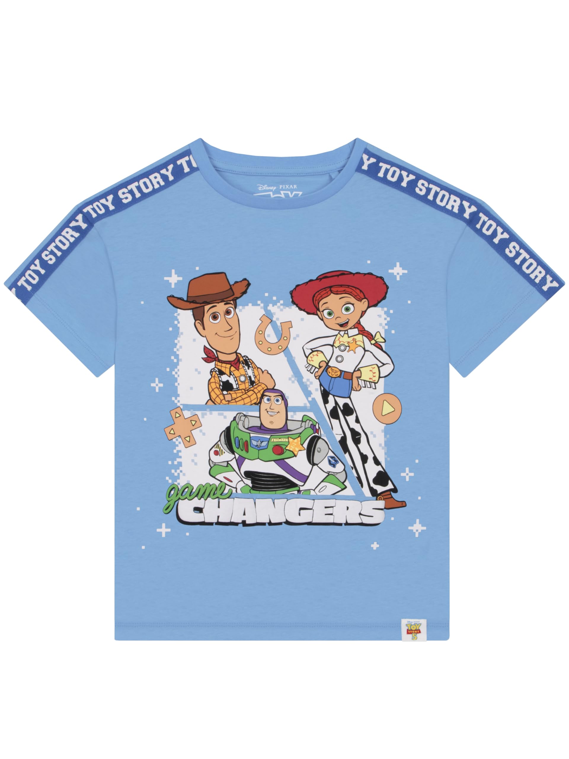Disney Toy Story Tshirt, Woody, Jessie and Buzz Lightyear Boys T Shirt, Short Sleeve Summer Boys Clothes, Blue, 7-8 Years