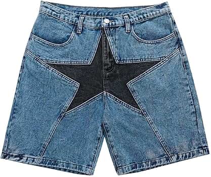 Vamtac Mens Star Denim Shorts Baggy Jeans Casual Streetwear 90s