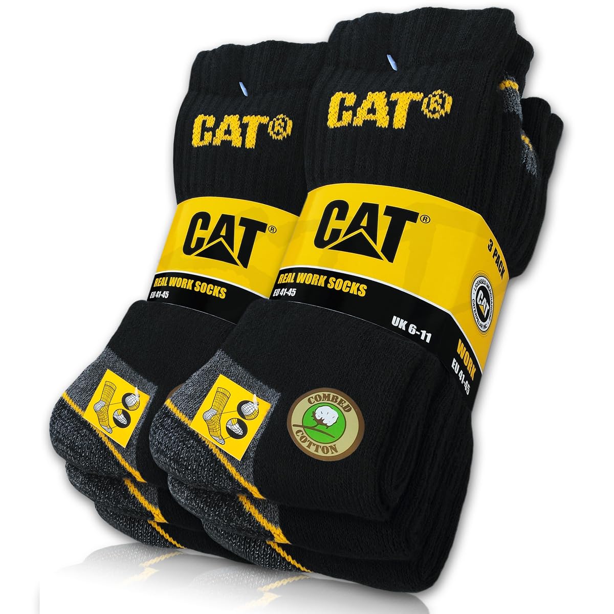 Cat Men's 6 Pairs Black Wo's Work Socks, Size 43-46