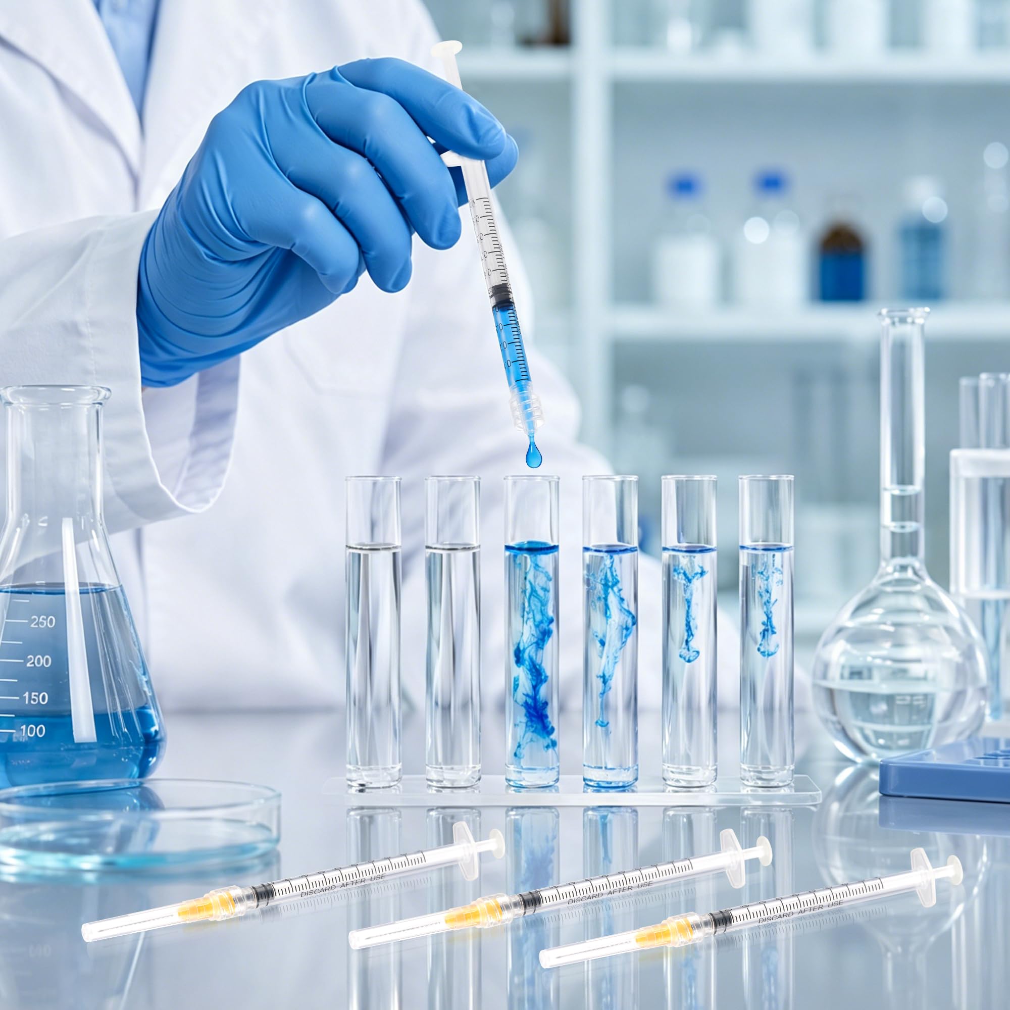 100 Stück 1ml/cc Plastiktube 25G 25mm mit Skala einzeln versiegelt Kunststoff Mehrzweck-Messwerkzeuge für die Flüssigkeitstrennung,Laborzubehör,Dosierung