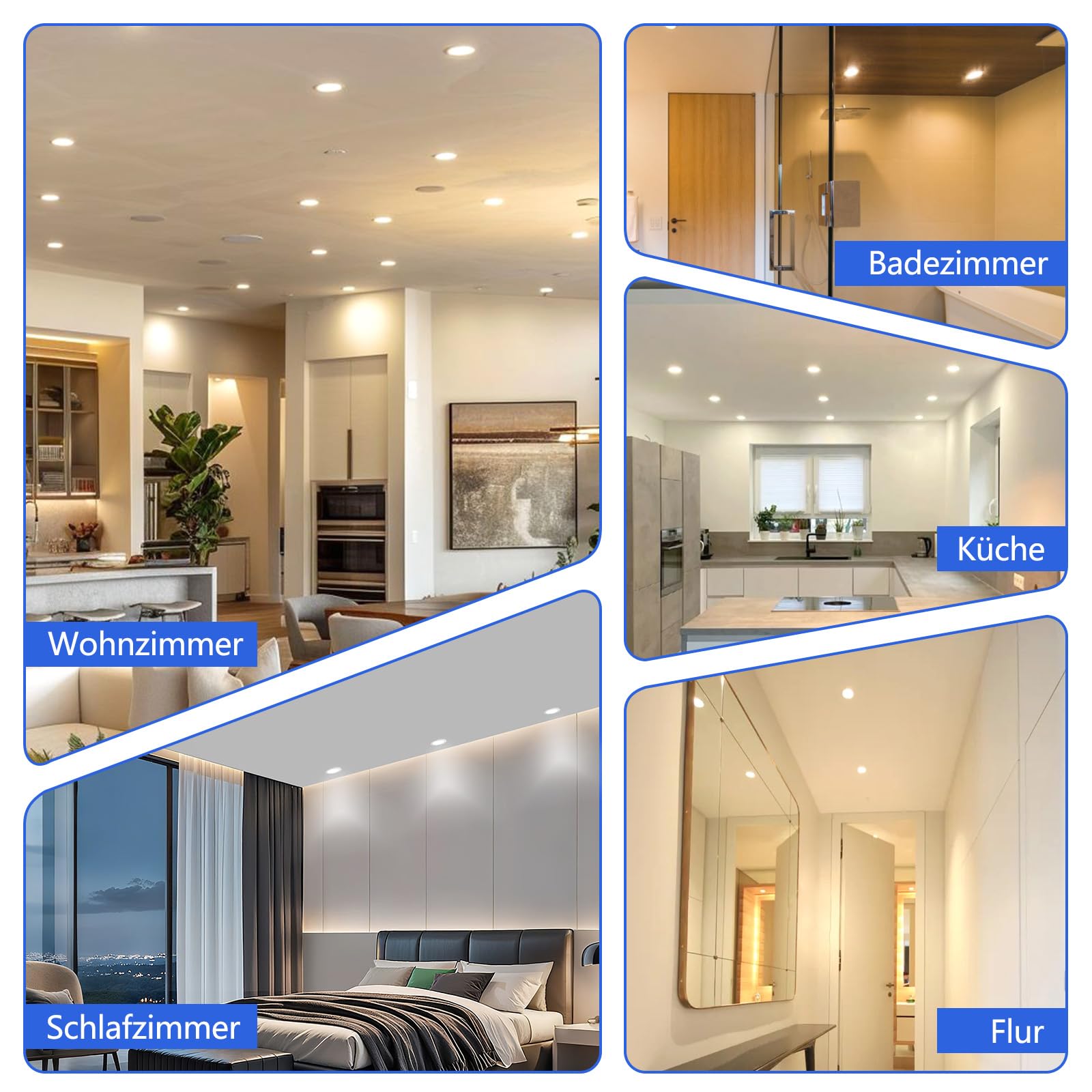 JESLED LED Einbaustrahler 230V Dimmbar, 5W 400LM LED Spot 68mm - 78mm Lochmaß, IP54 Einbauleuchten Für Badezimmer Küche Wohnzimmer, 3000K/4000K/6500K Einbauspots, Rund Weiss 6er Set
