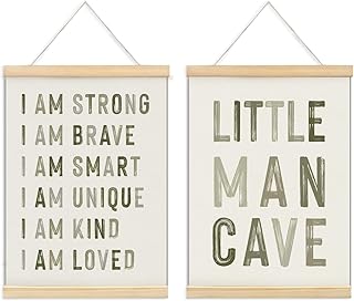 ULEGIE Boy Nursery Decor Posters Framed with Wood Hanger, Little Man Cave Sign for