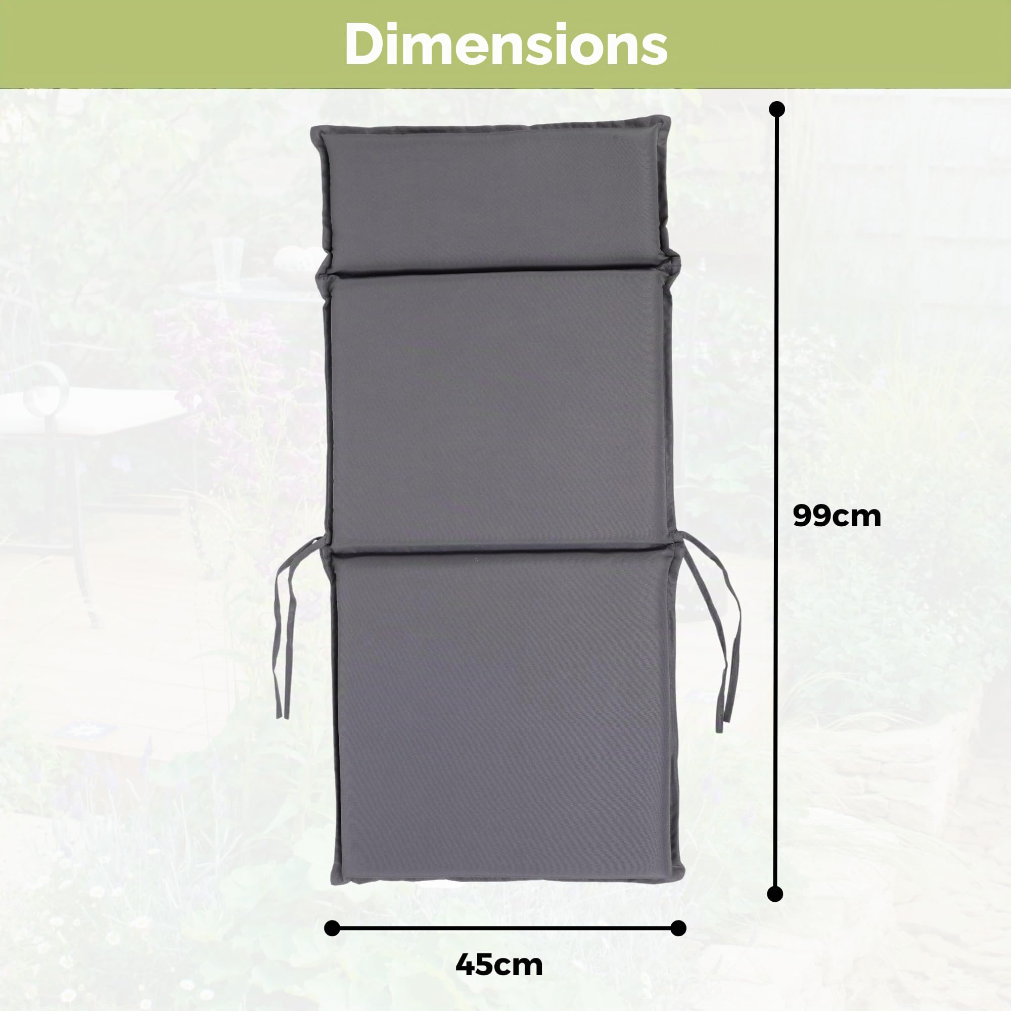 Albatros International Albatros Lot de 4 coussins pour chaise de jardin - Anthracite - 99 x 45 cm - Pour chaise à dossier haut - Résistant aux UV et imperméable - Convient pour chaises pliantes