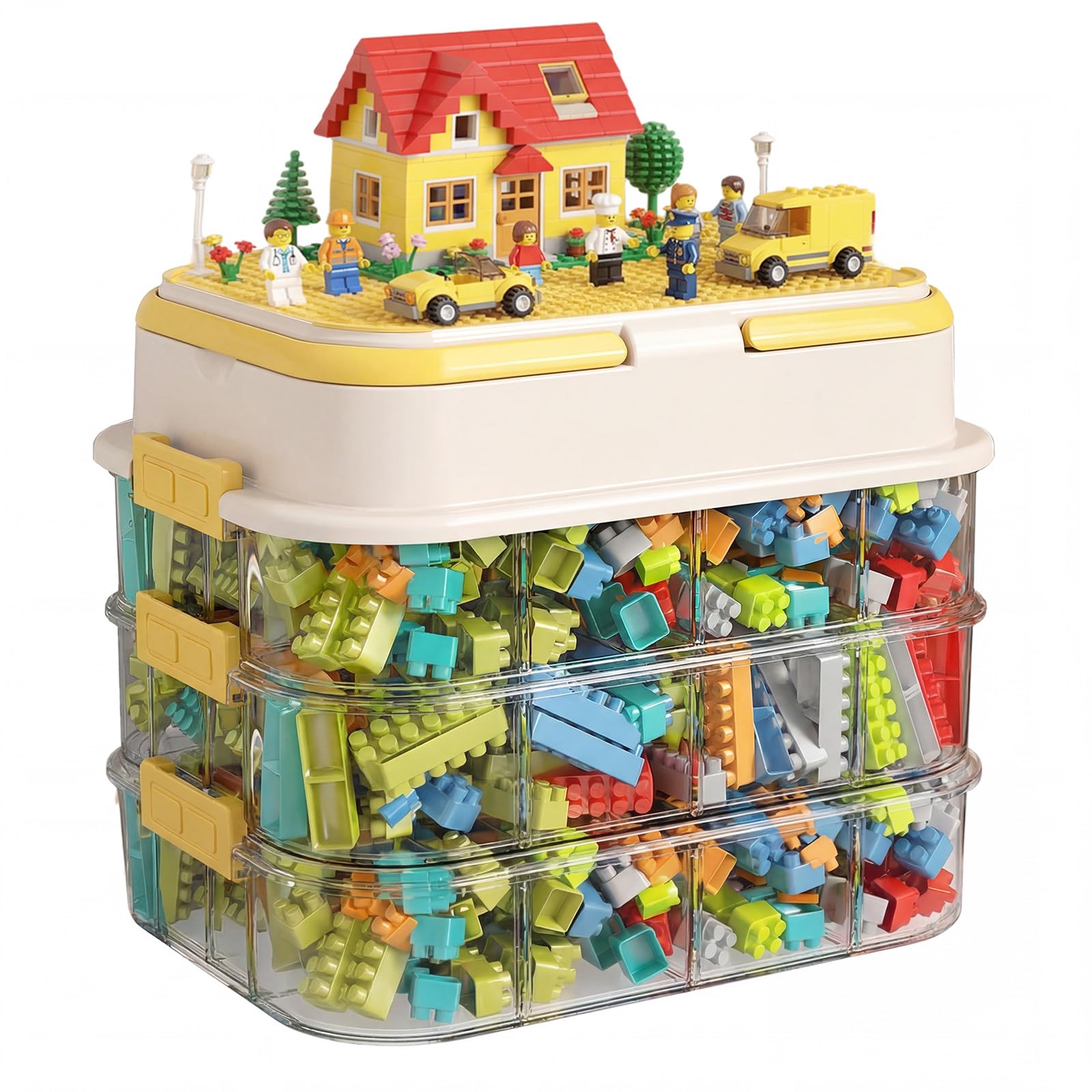 Boite Rangement pour Lego Briques, Empilable Boite de Rangement avec Couvercle pour Lego Briques pour Chambres d'enfants, Maison et Voyages